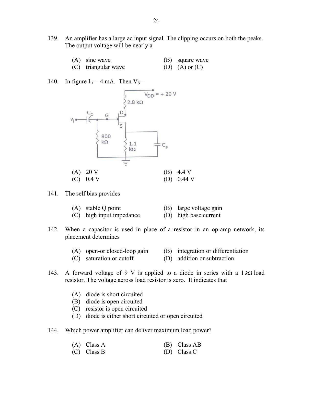 CUSAT CAT 2017 Electronics Question Paper - Page 24