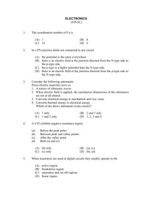 CUSAT CAT 2017 Electronics Question Paper