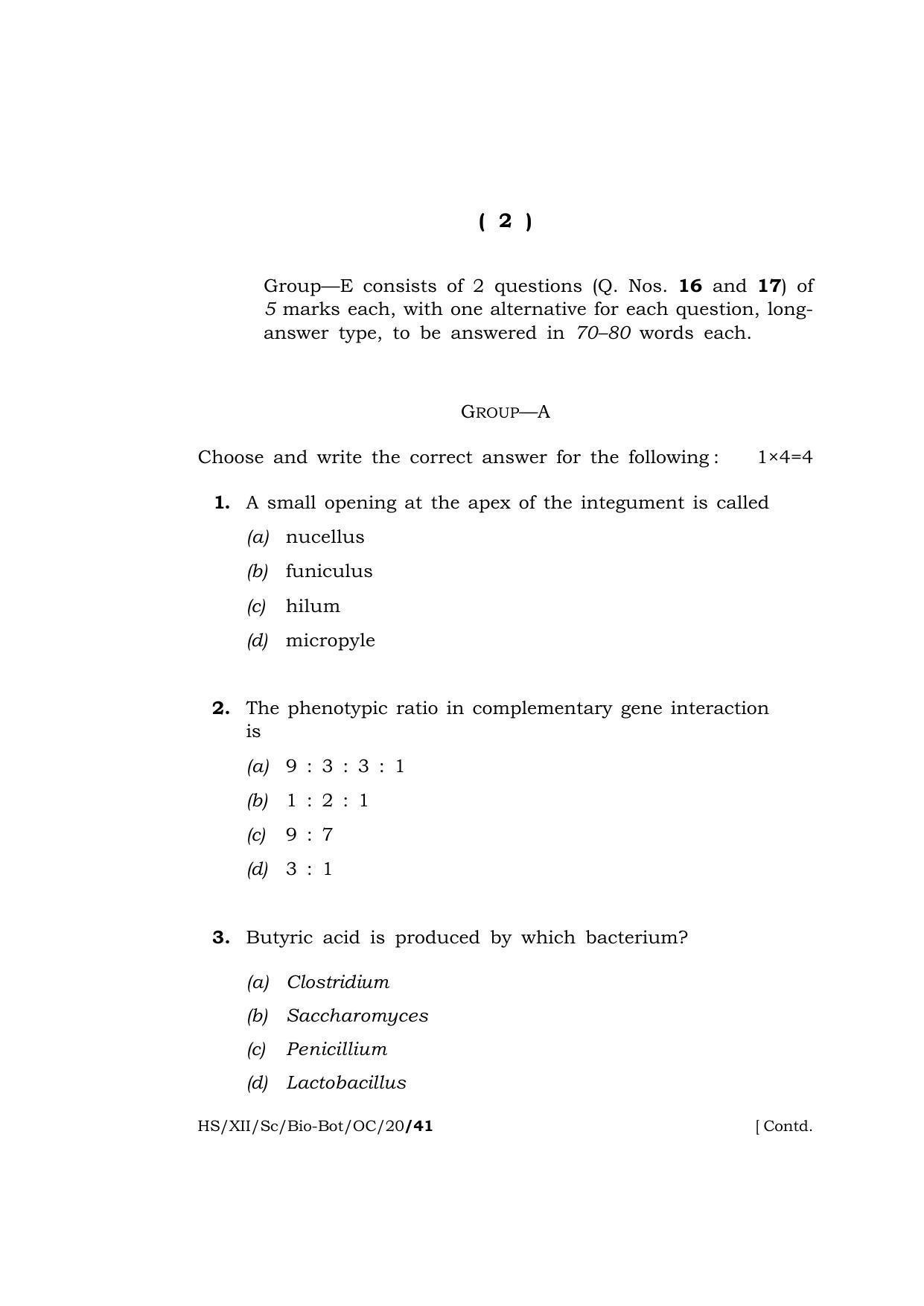 Meghalaya Board (MBOSE) Class 12 BIO-BOTANY ( Old Course ) ( Theory ) 2020 Question Paper - Page 2