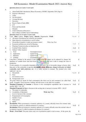 Kerala Plus Two 2021 Economics Model Answer Key