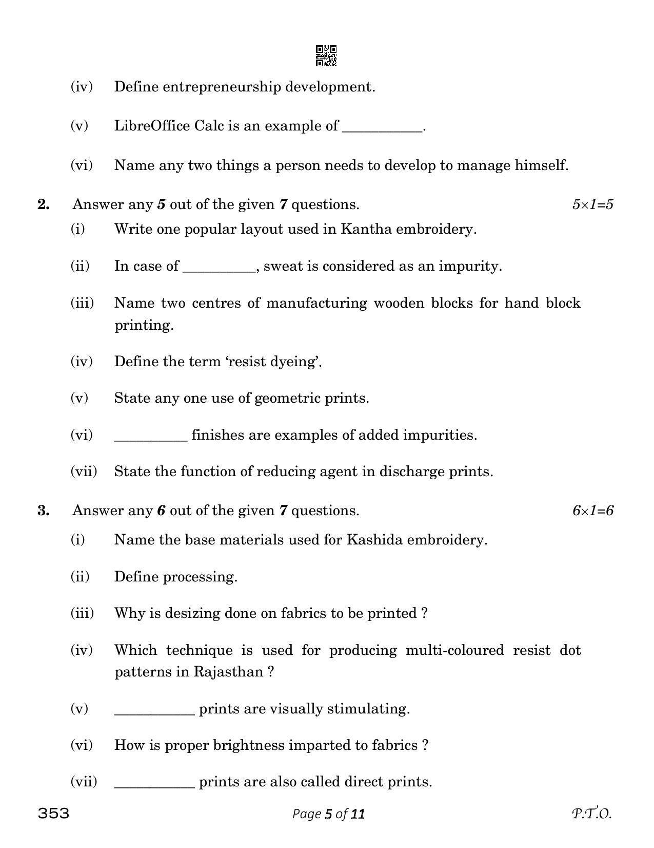 CBSE Class 12 Textile Design (Compartment) 2023 Question Paper - Page 5