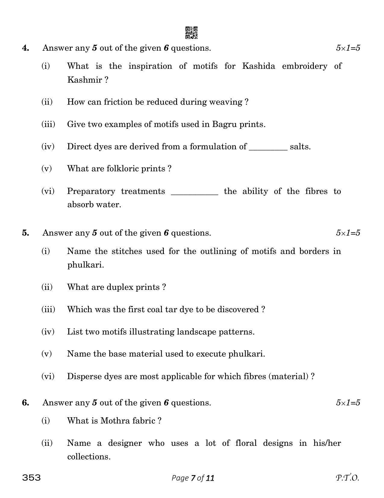 CBSE Class 12 Textile Design (Compartment) 2023 Question Paper - Page 7