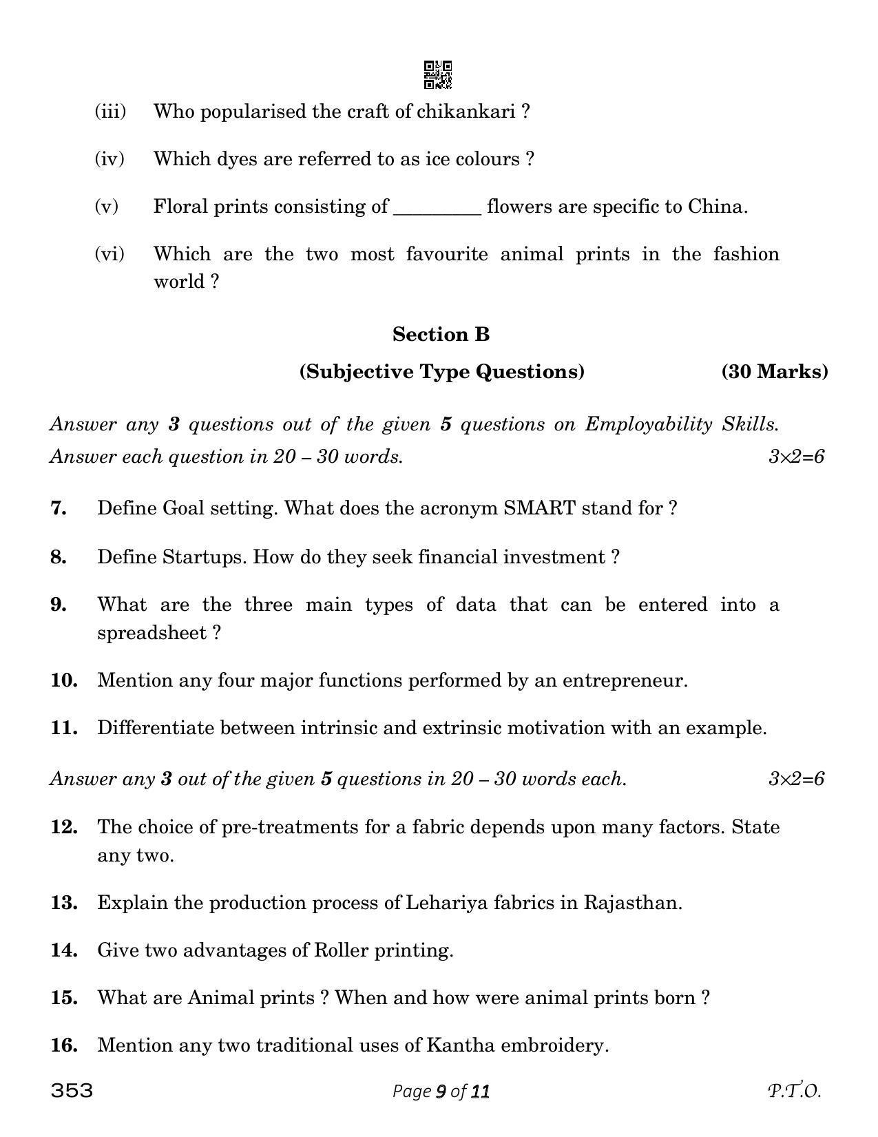 CBSE Class 12 Textile Design (Compartment) 2023 Question Paper - Page 9