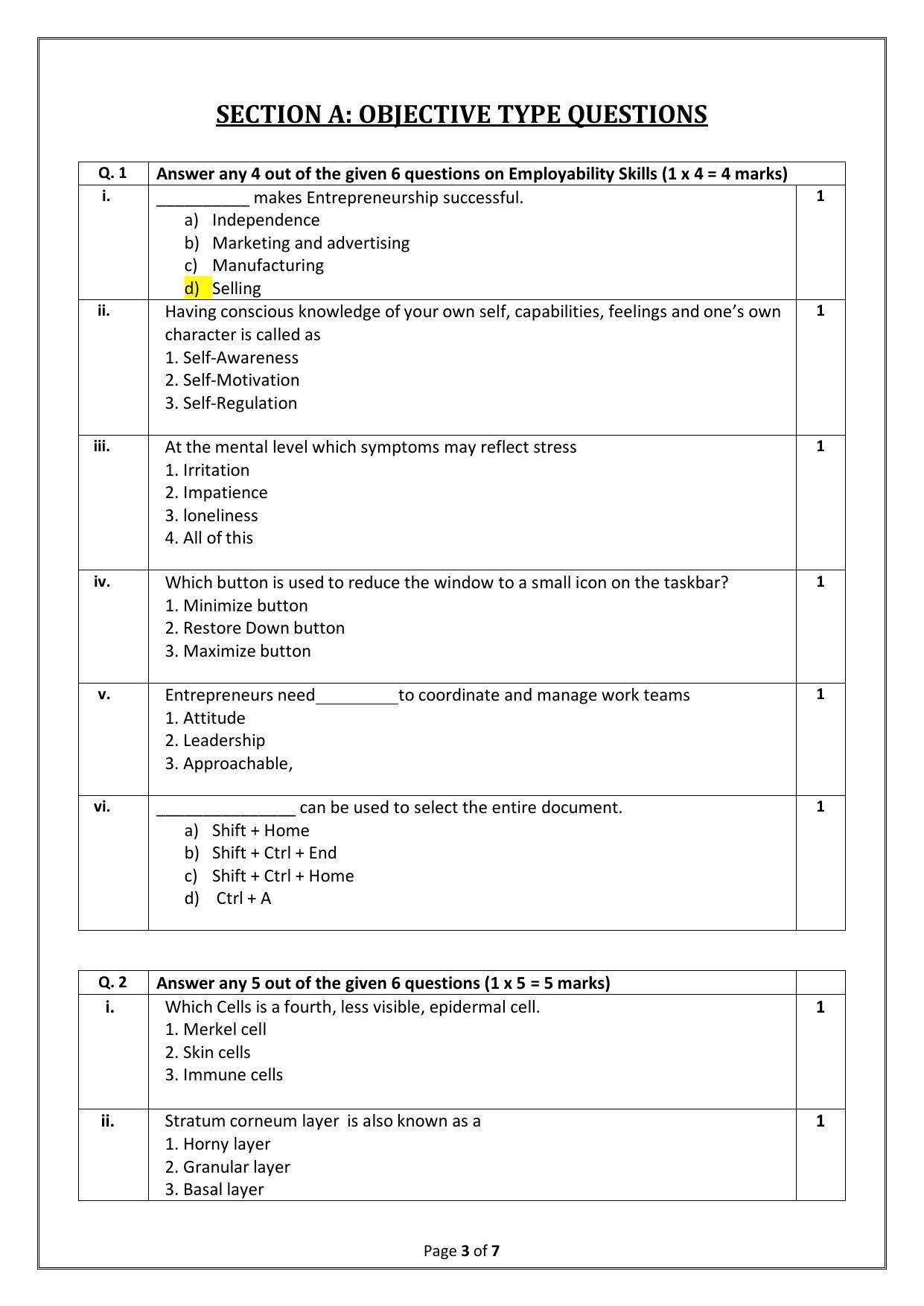 CBSE Class 10 (Skill Education) Beauty And Wellness Sample Papers 2023 - Page 3