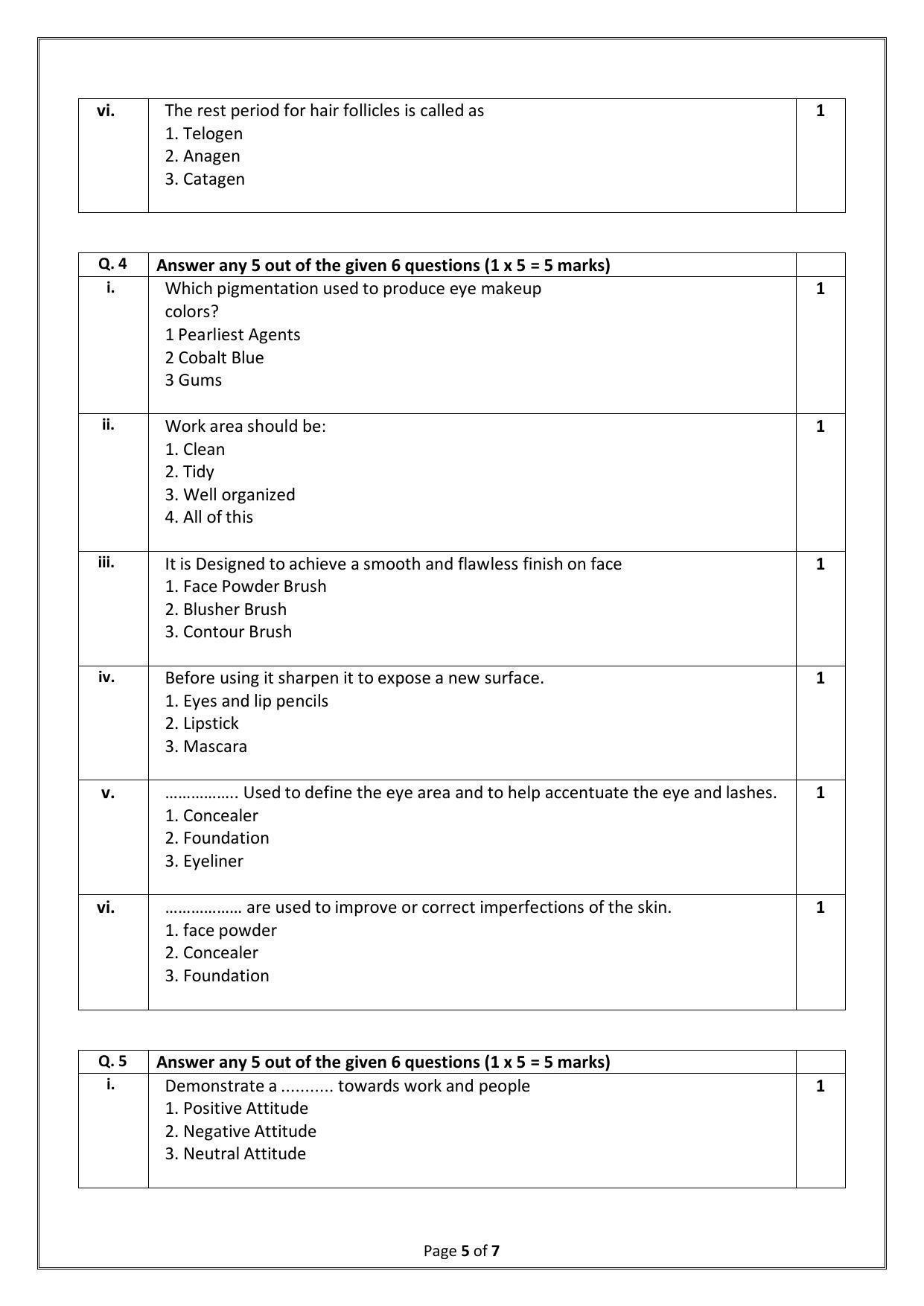 CBSE Class 10 (Skill Education) Beauty And Wellness Sample Papers 2023 - Page 5