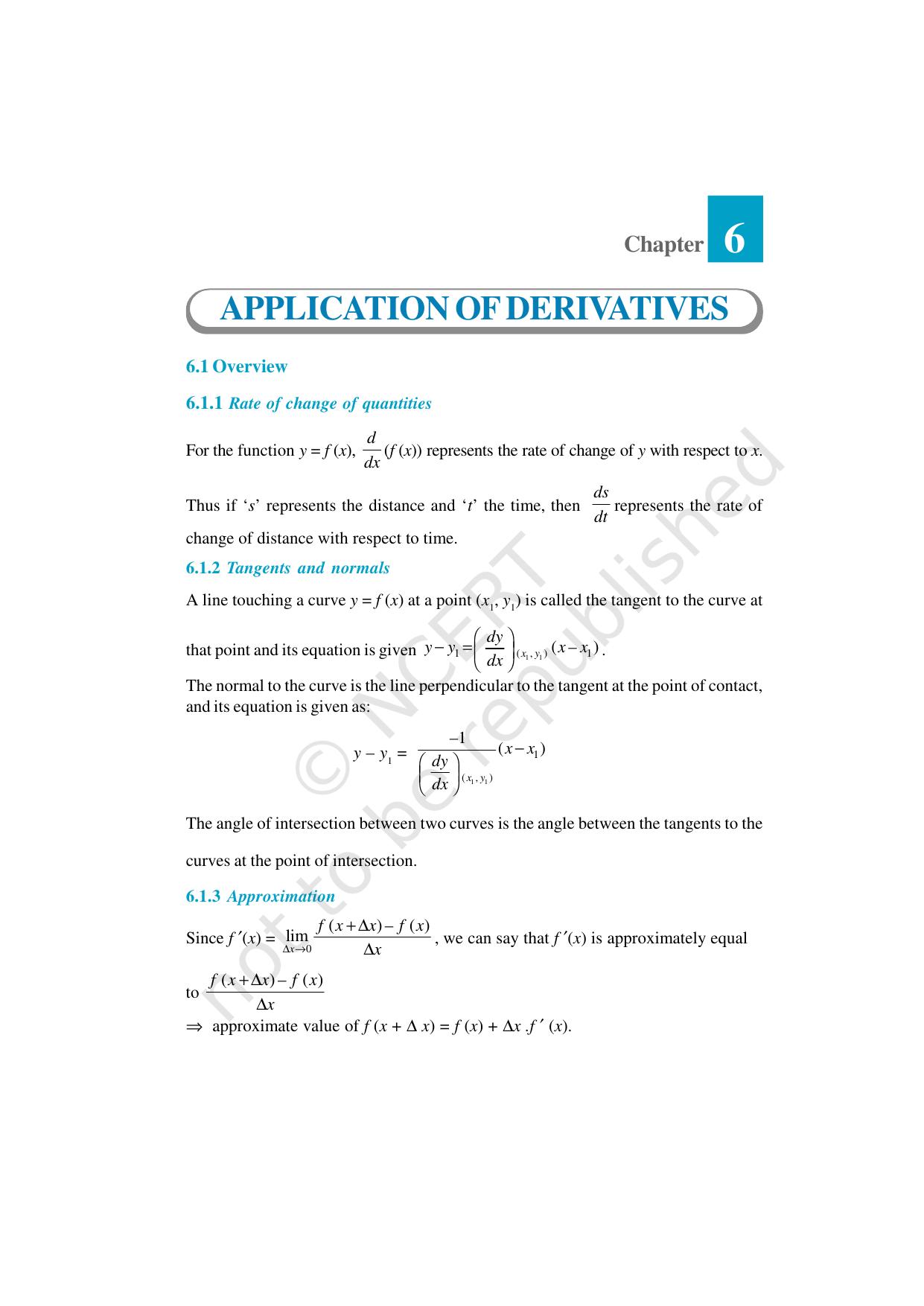 NCERT Exemplar Class 12: Mathematics Unit 6 (Application Of Derivatives) - Page 1