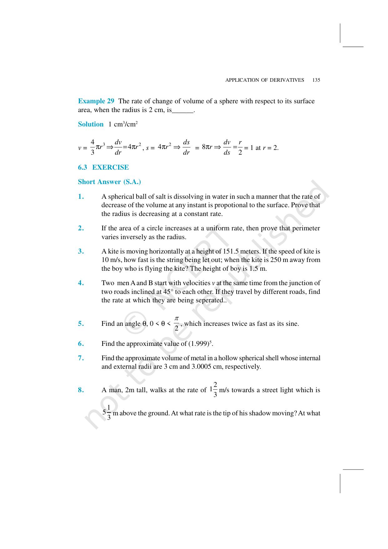 NCERT Exemplar Class 12: Mathematics Unit 6 (Application Of Derivatives) - Page 19