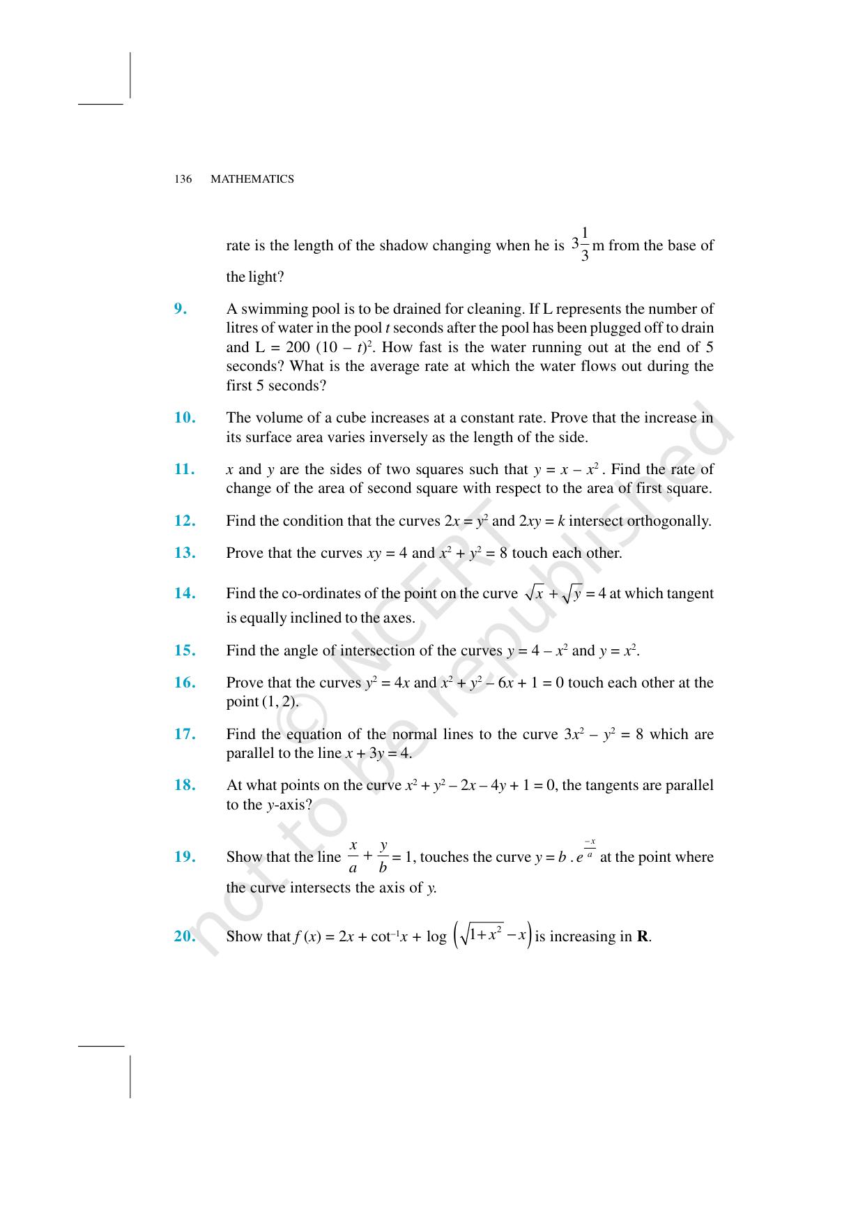 NCERT Exemplar Class 12: Mathematics Unit 6 (Application Of Derivatives) - Page 20