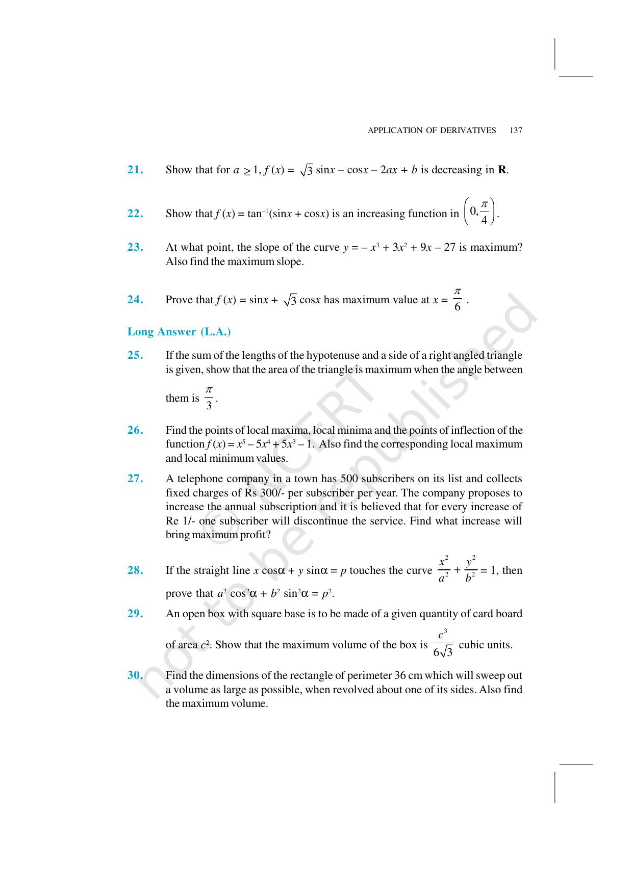 NCERT Exemplar Class 12: Mathematics Unit 6 (Application Of Derivatives) - Page 21