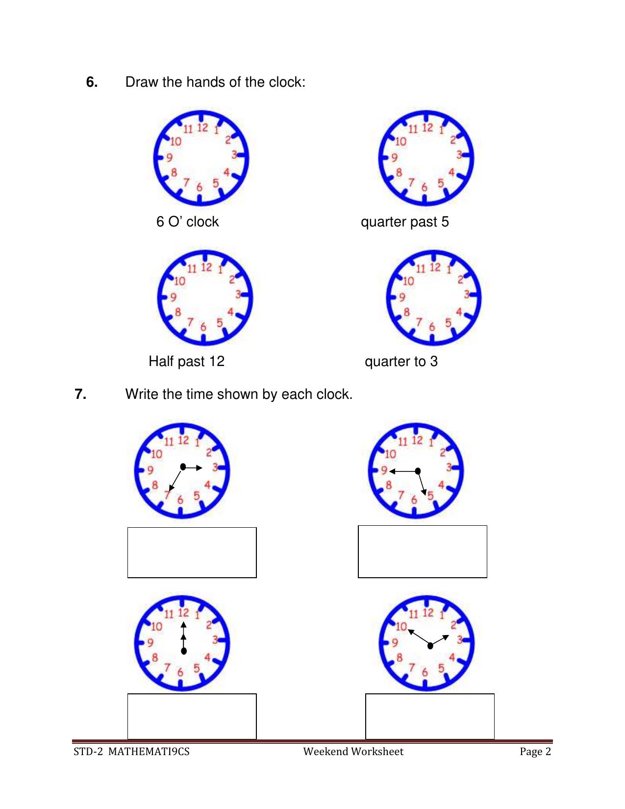 Worksheets for Class 2 Maths Assignment 132 Time - Page 2