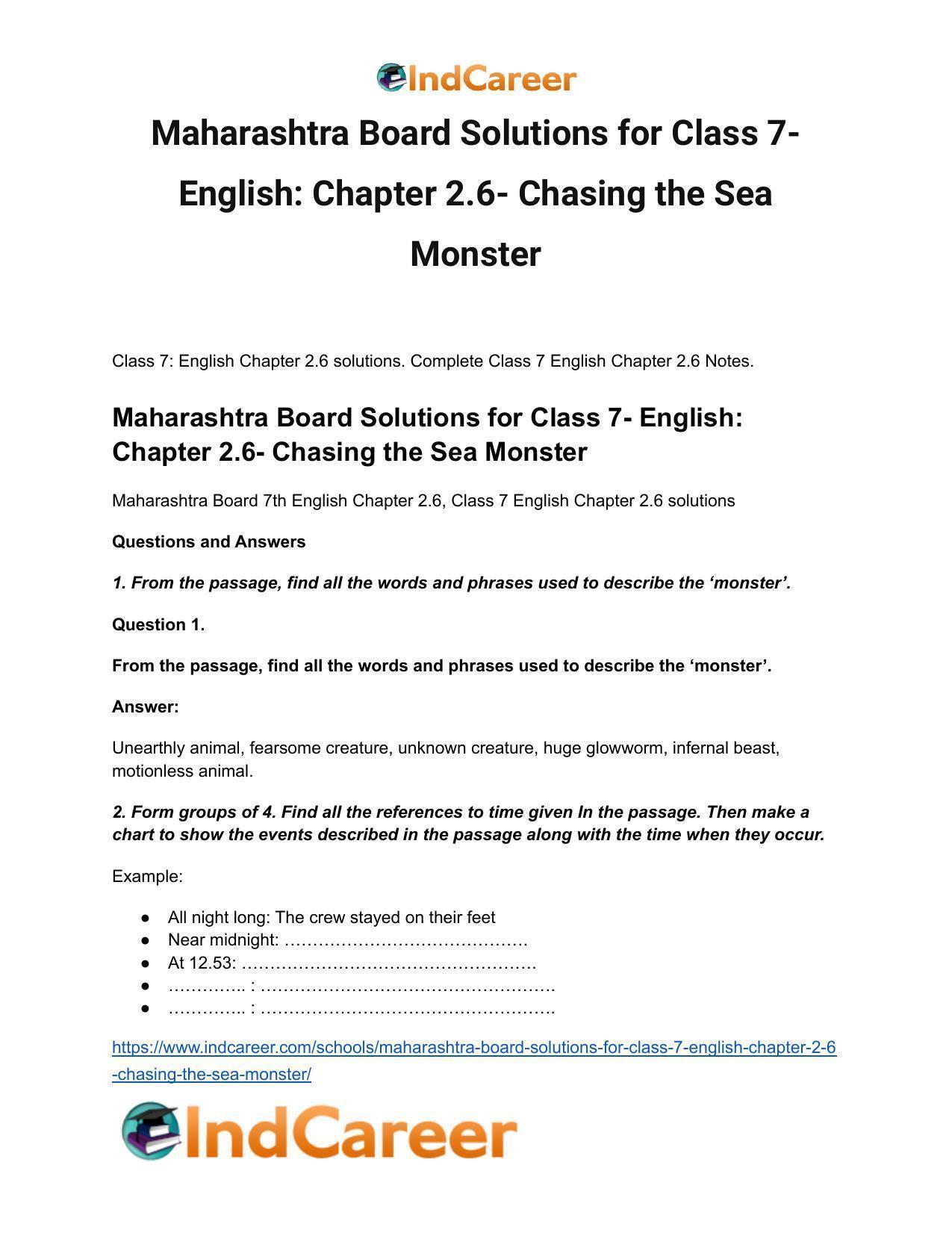 Maharashtra Board Solutions for Class 7- English: Chapter 2.6- Chasing the Sea Monster - Page 2