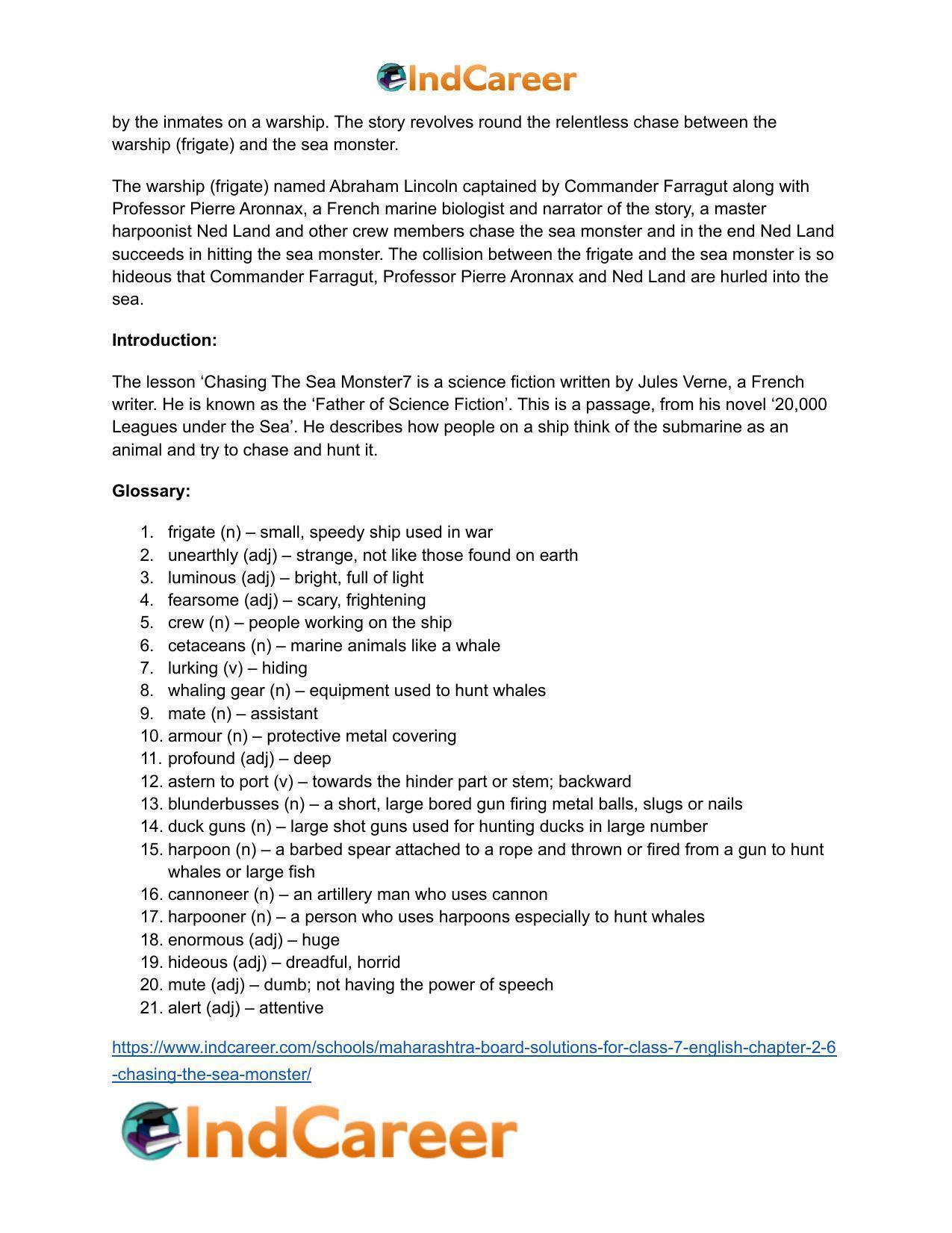 Maharashtra Board Solutions for Class 7- English: Chapter 2.6- Chasing the Sea Monster - Page 16