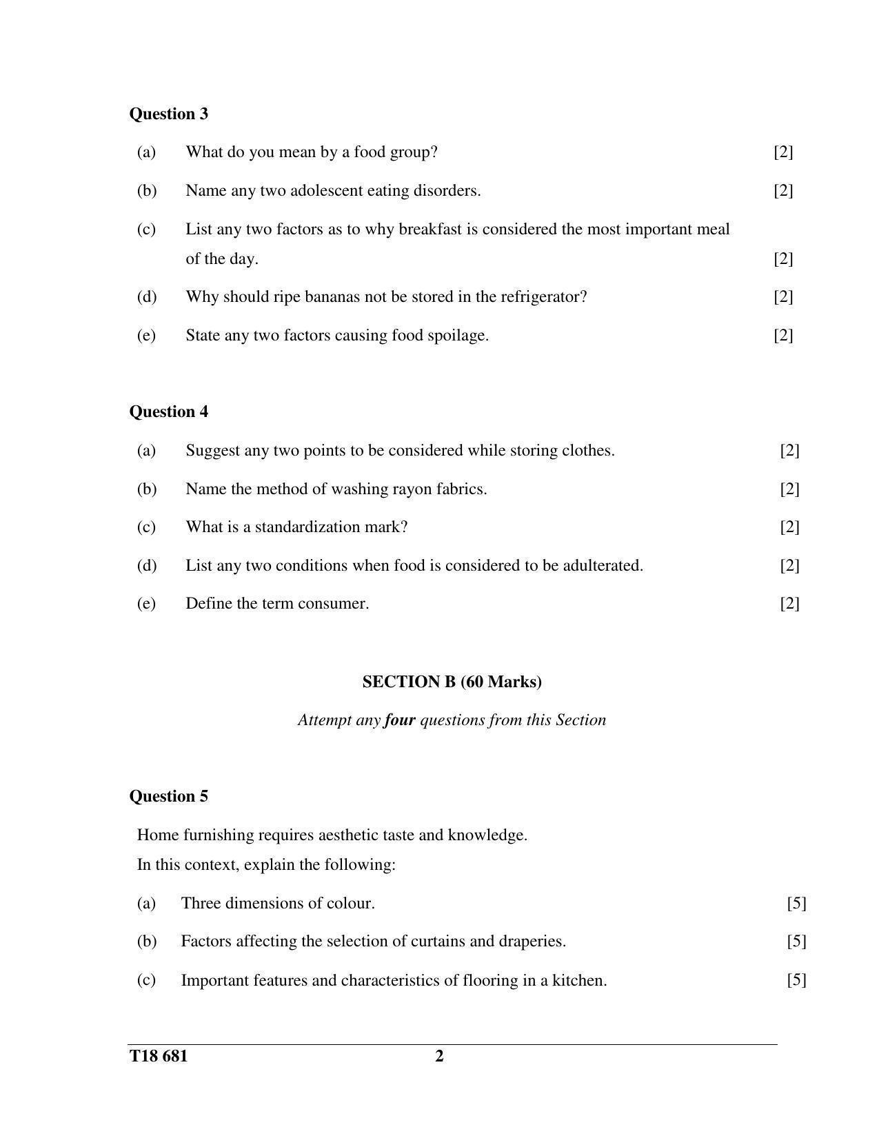 ISC Class 12 2018 Home Science Question Paper - Page 2