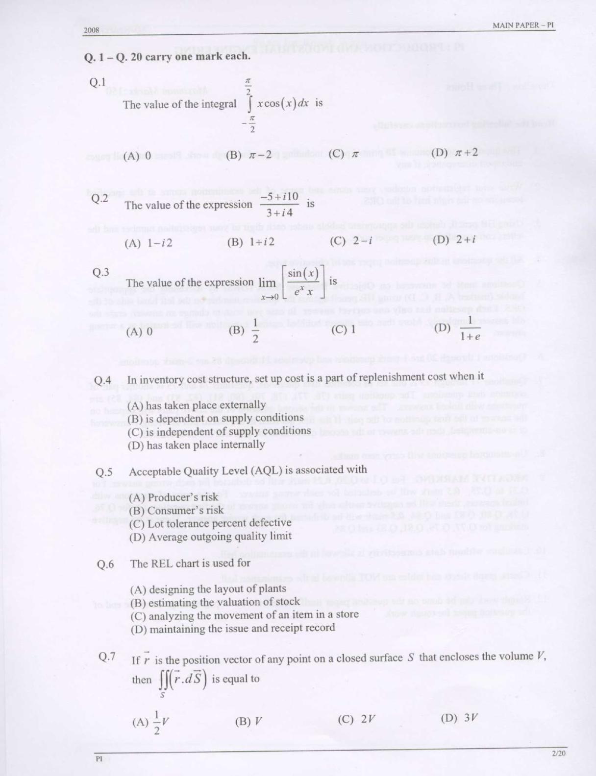 GATE 2008 Production and Industrial Engineering (PI) Question Paper with Answer Key - Page 2