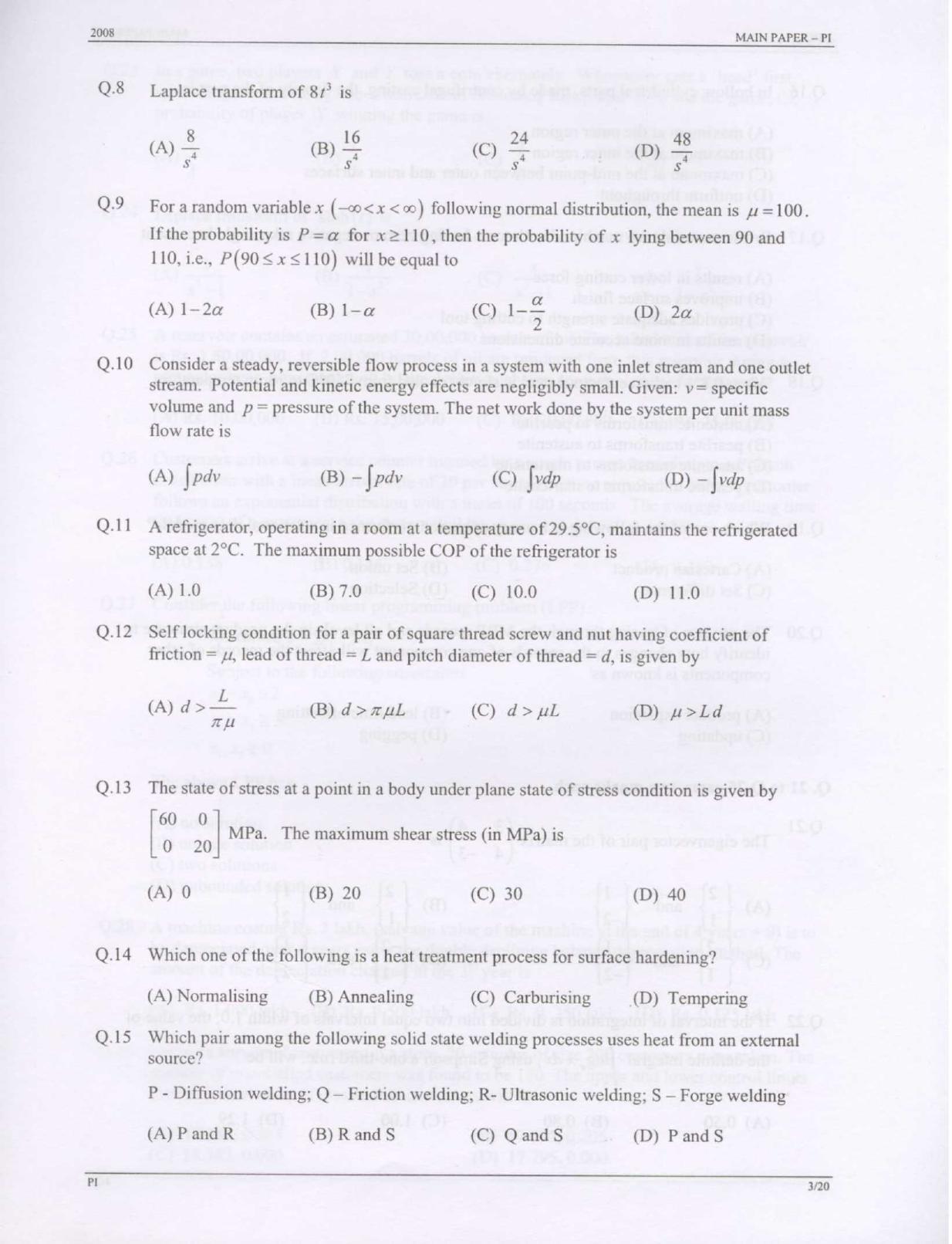 GATE 2008 Production and Industrial Engineering (PI) Question Paper with Answer Key - Page 3