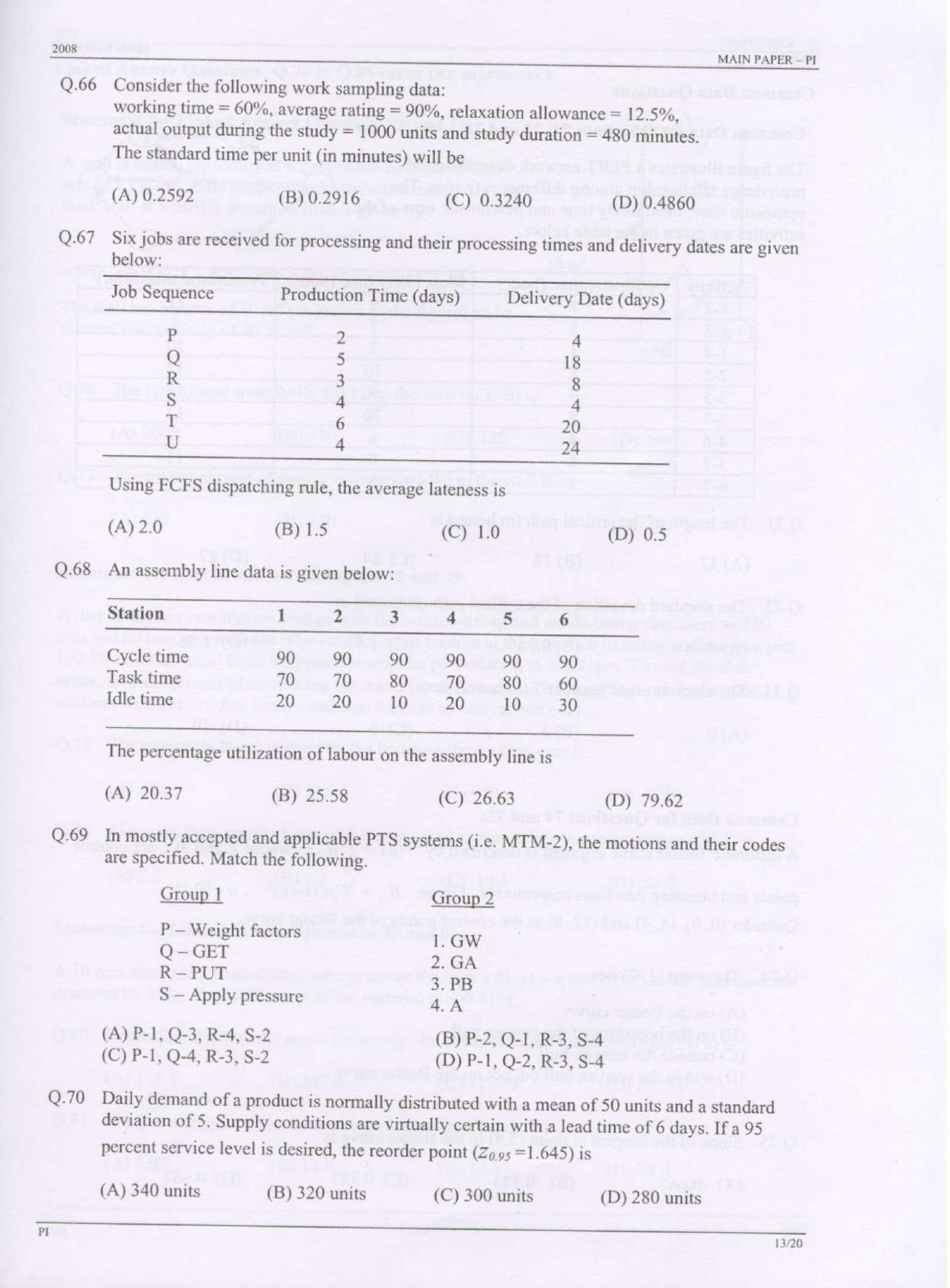 GATE 2008 Production and Industrial Engineering (PI) Question Paper with Answer Key - Page 13