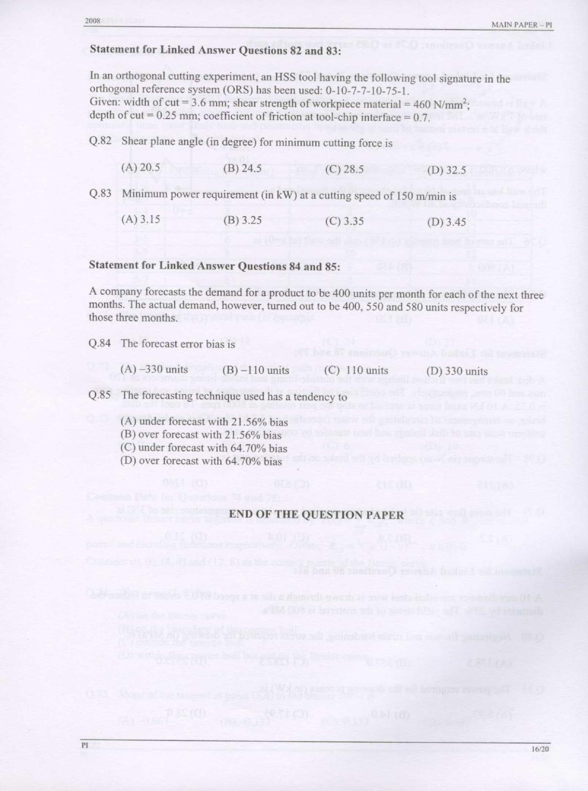 GATE 2008 Production and Industrial Engineering (PI) Question Paper with Answer Key - Page 16