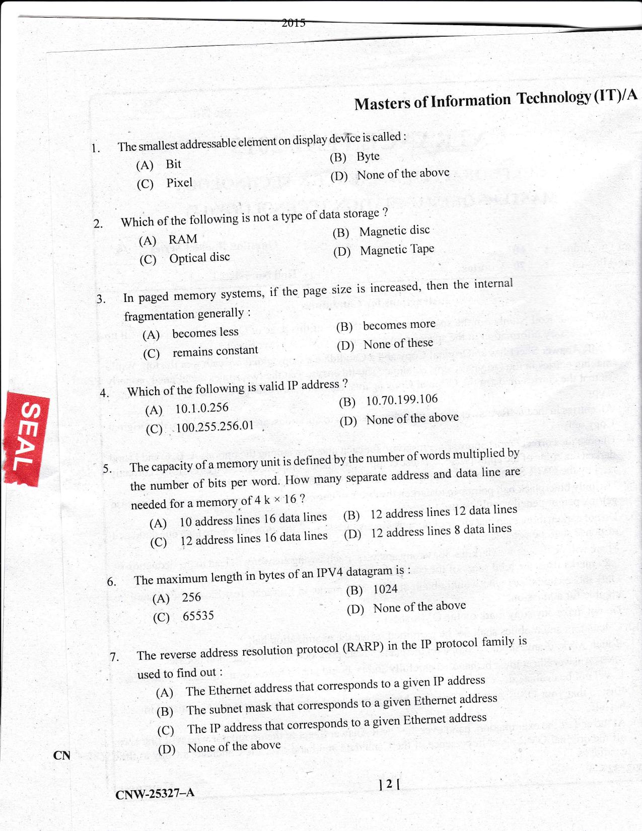 KUET 2023 M.Sc. IT Question Paper - Page 73