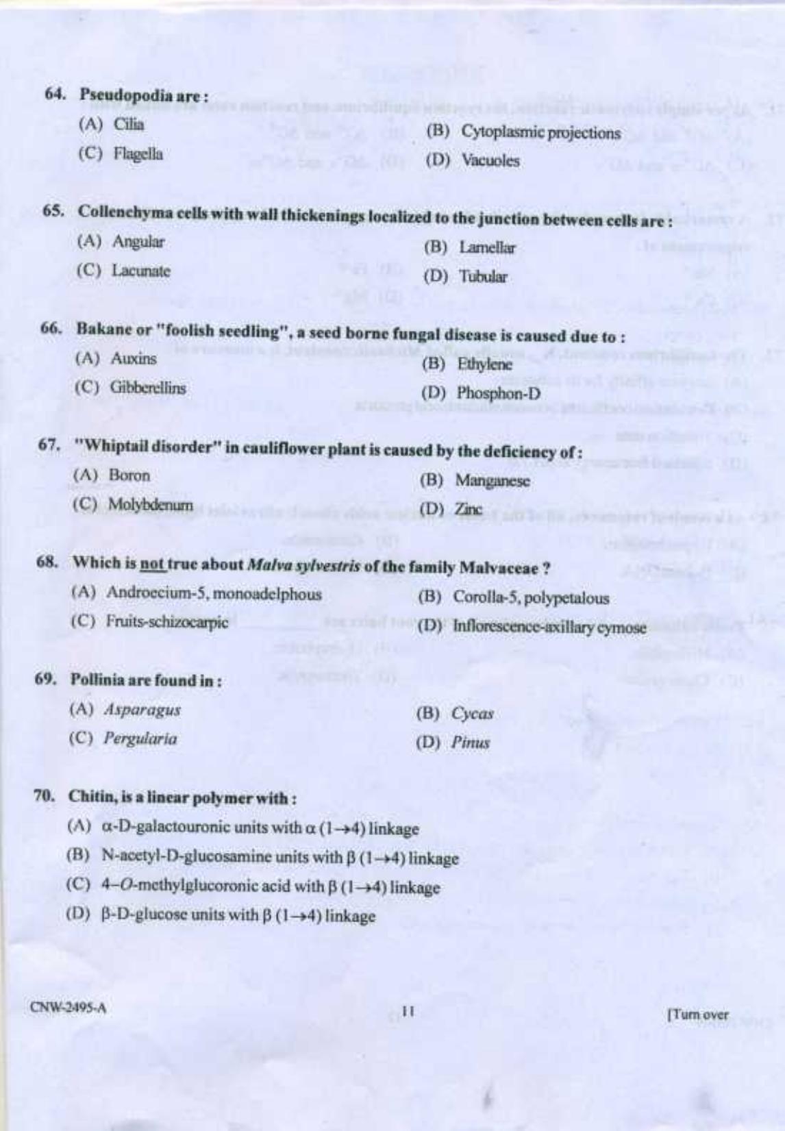 PU CET PG 2018 MSc (Botany) Question Paper - Page 10