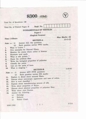 AP Inter 1st Year Fundamentals of Textiles-I (Old) May-2019-Vocational Question Paper