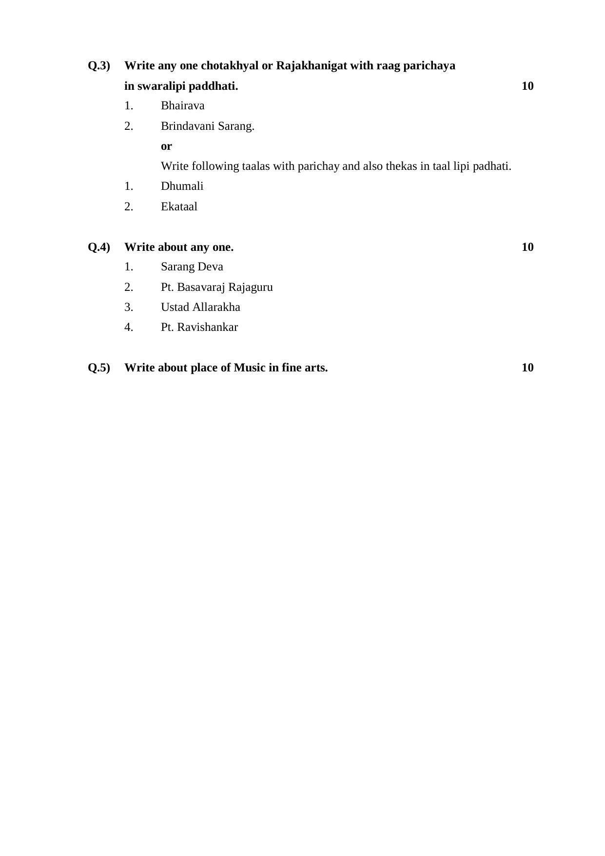 Karnataka 1st PUC HINDUSTHANI MUSIC Model Question Paper - Page 3