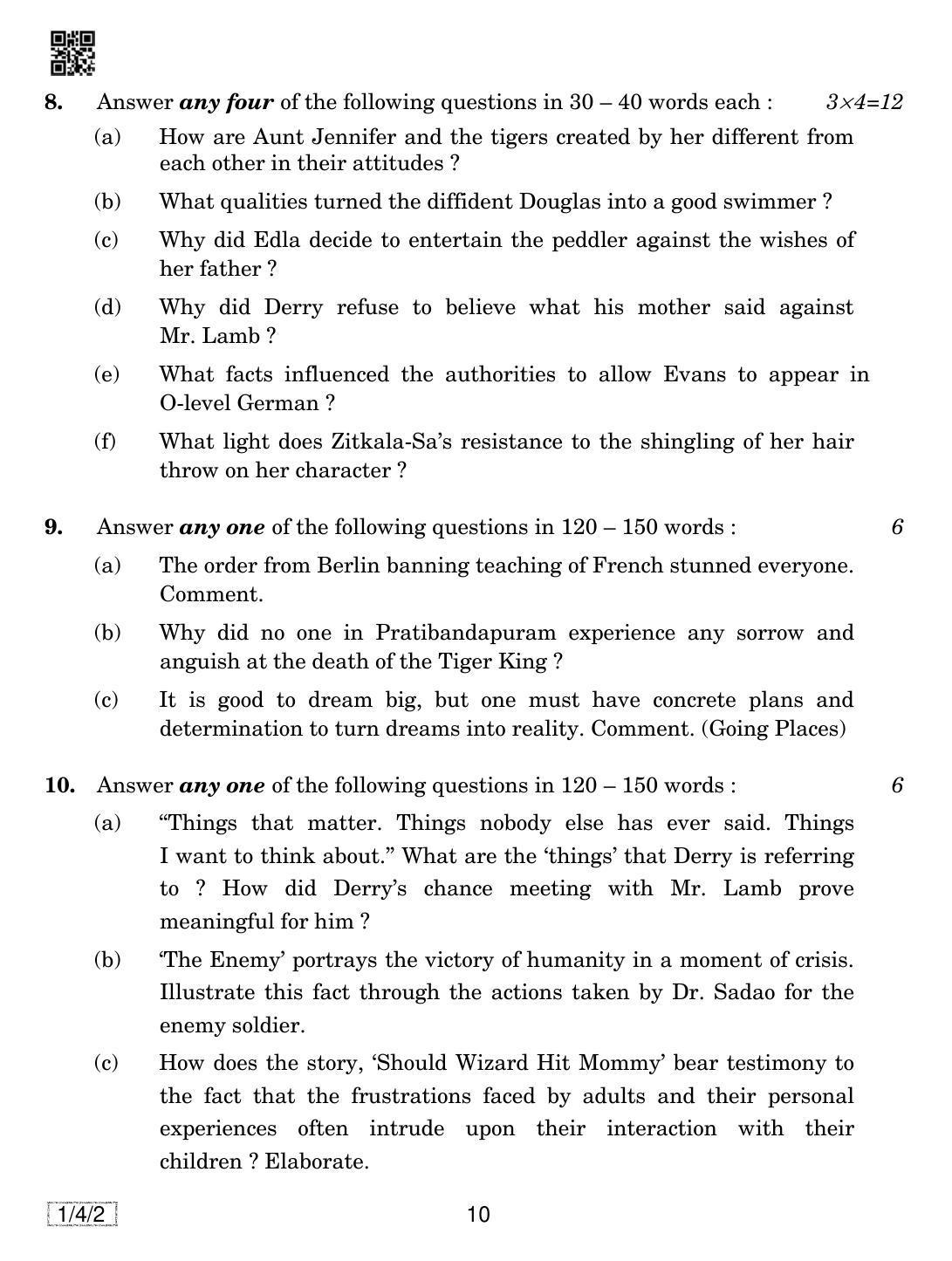 CBSE Class 12 1-4-2 English Core 2019 Question Paper - Page 10