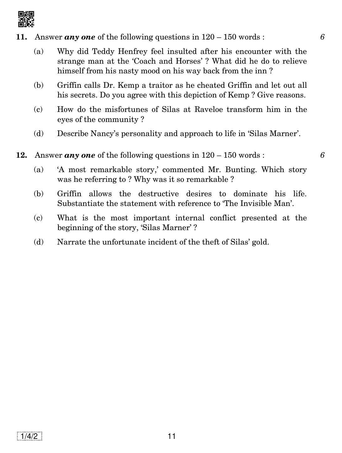 CBSE Class 12 1-4-2 English Core 2019 Question Paper - Page 11