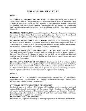 AP PGCET SERICULTURE Syllabus