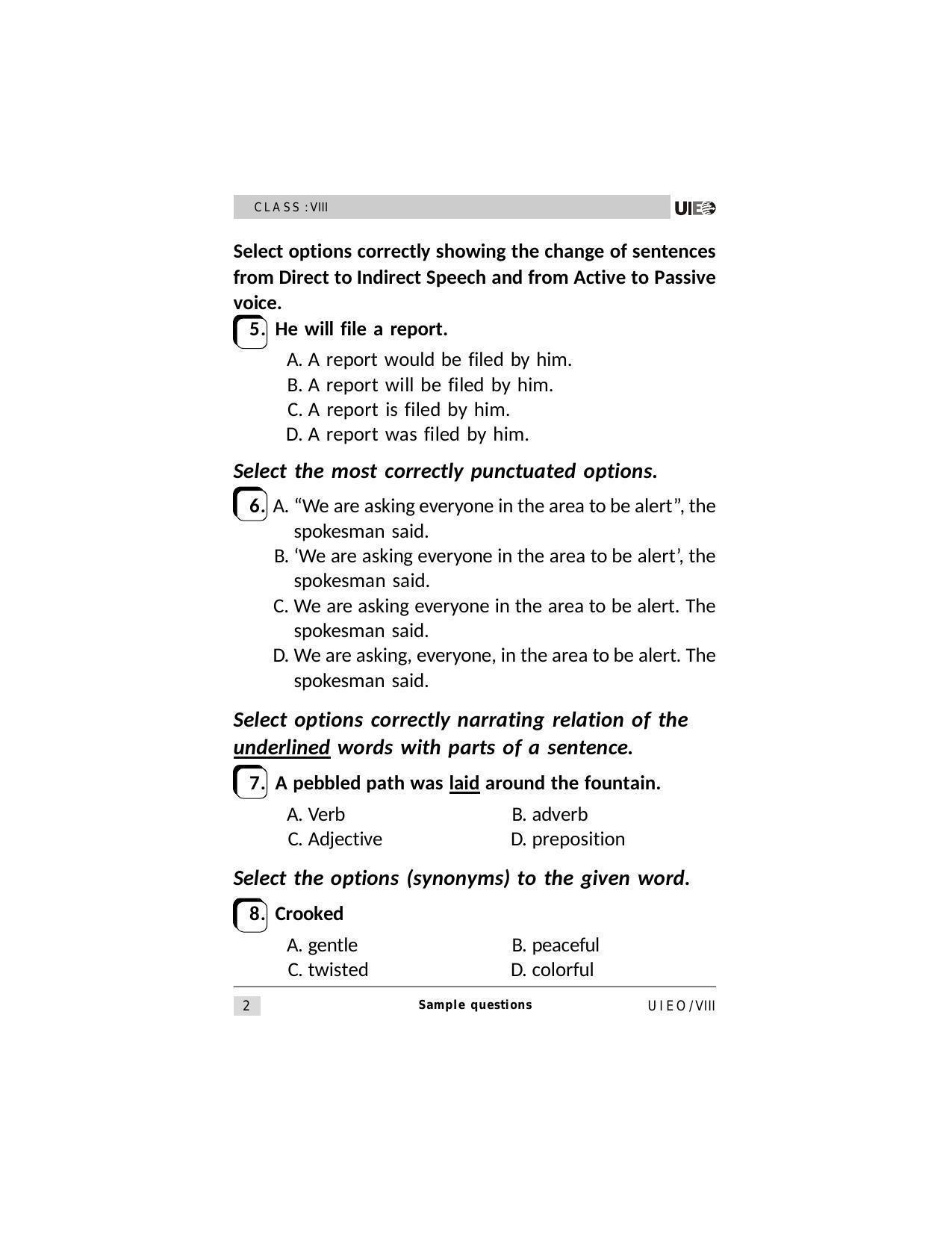 UIEO Sample Paper for Class 8 - Page 2
