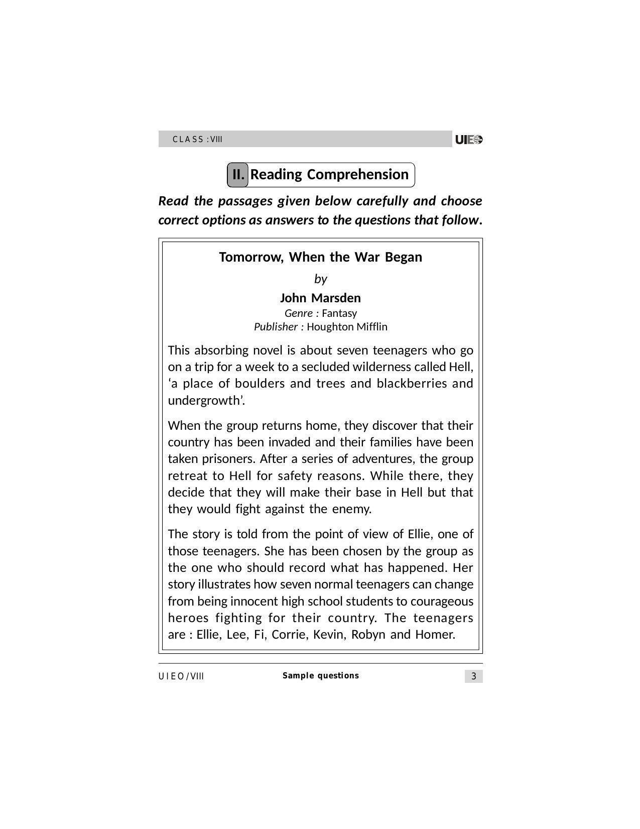 UIEO Sample Paper for Class 8 - Page 3