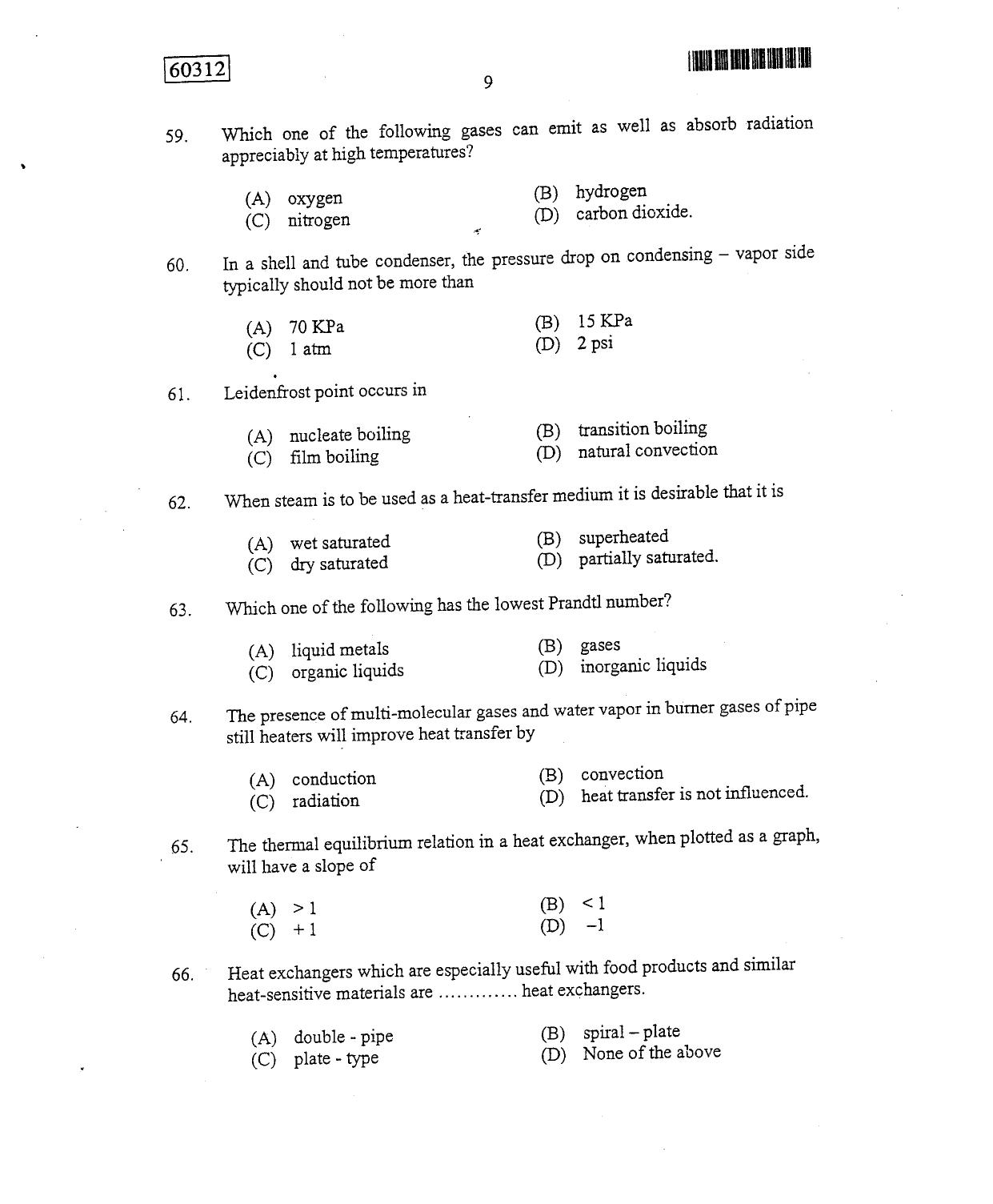 CUSAT CAT 2012 Chemical engg Question Paper - Page 10