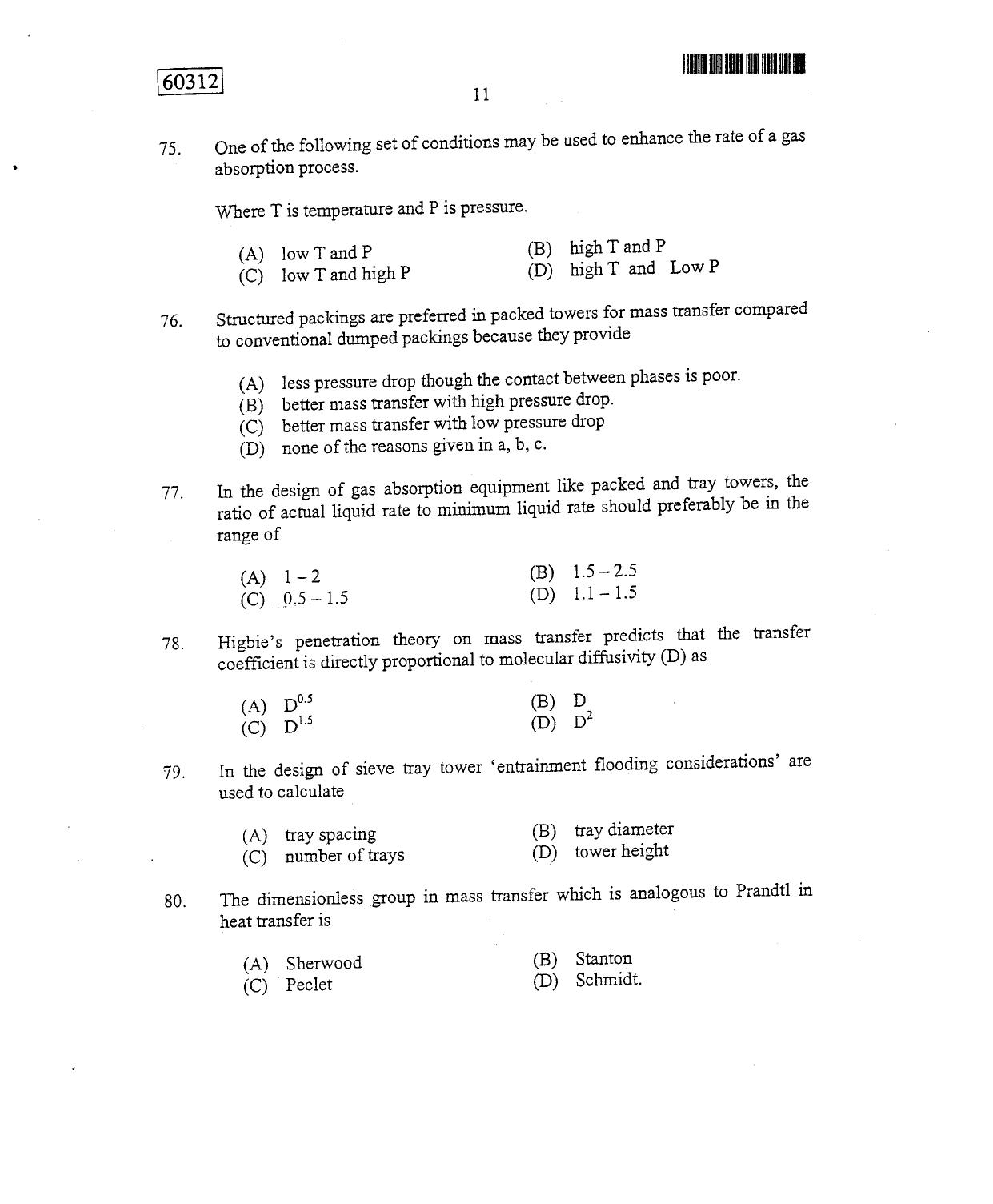 CUSAT CAT 2012 Chemical engg Question Paper - Page 12