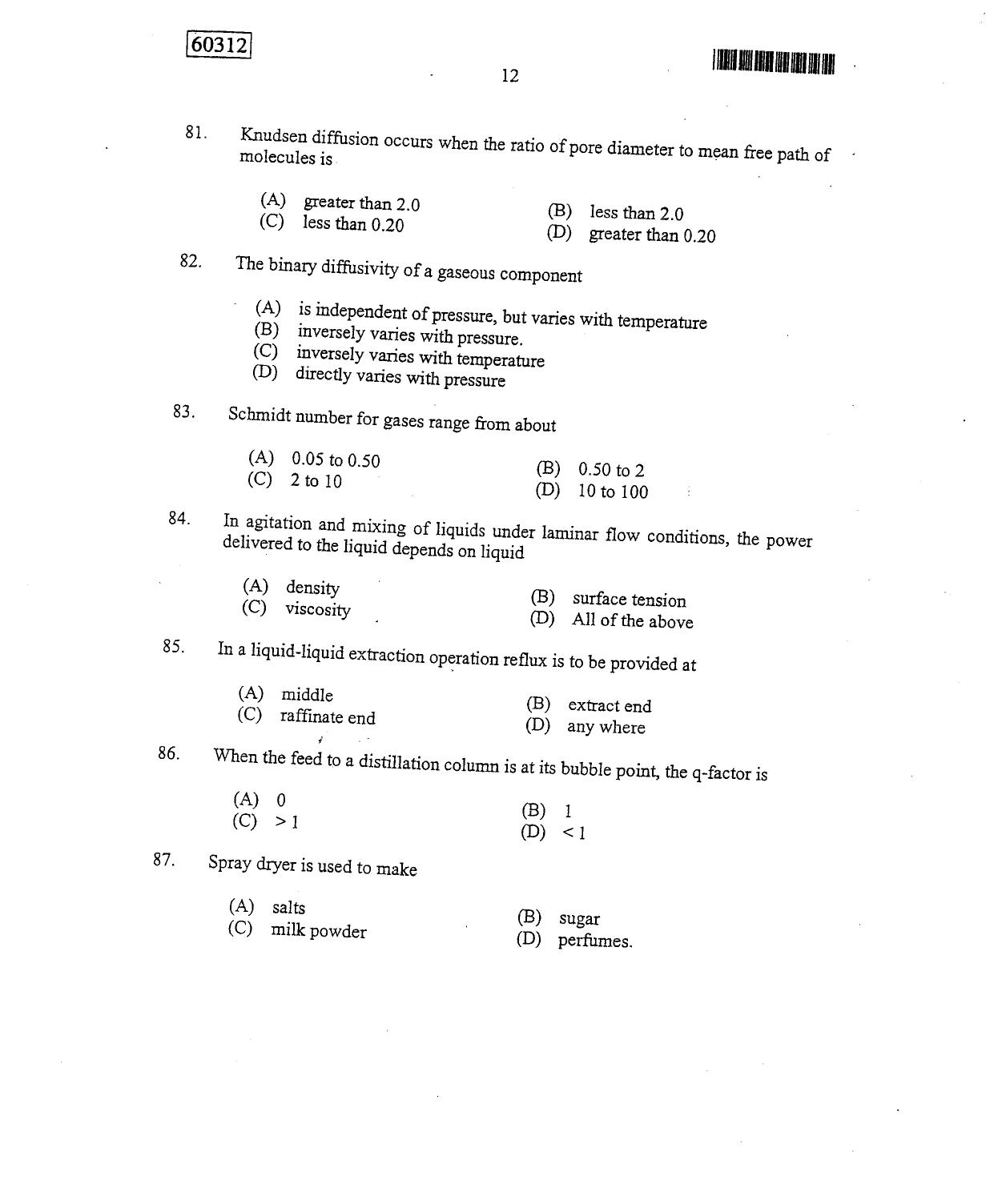CUSAT CAT 2012 Chemical engg Question Paper - Page 13