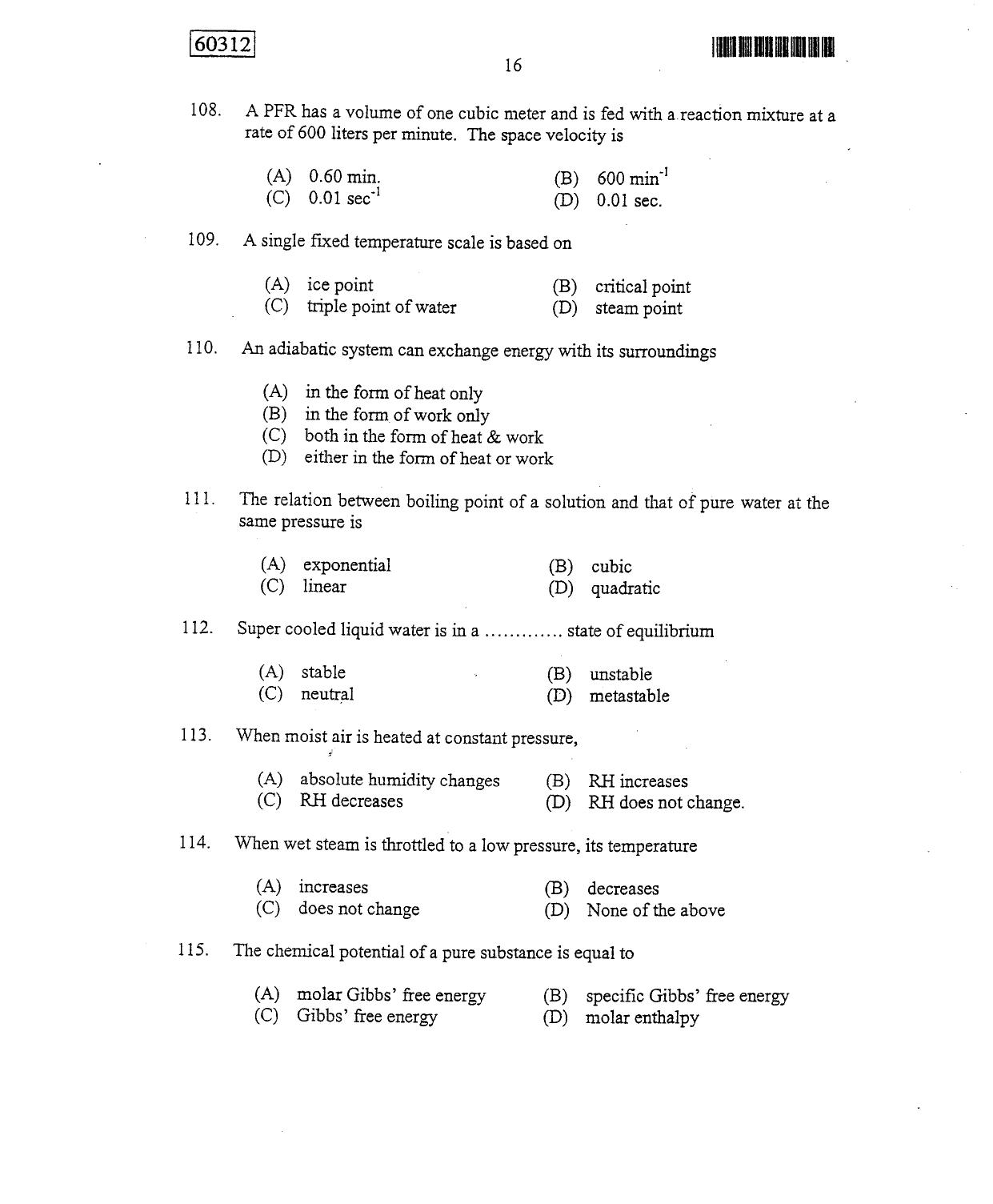 CUSAT CAT 2012 Chemical engg Question Paper - Page 17
