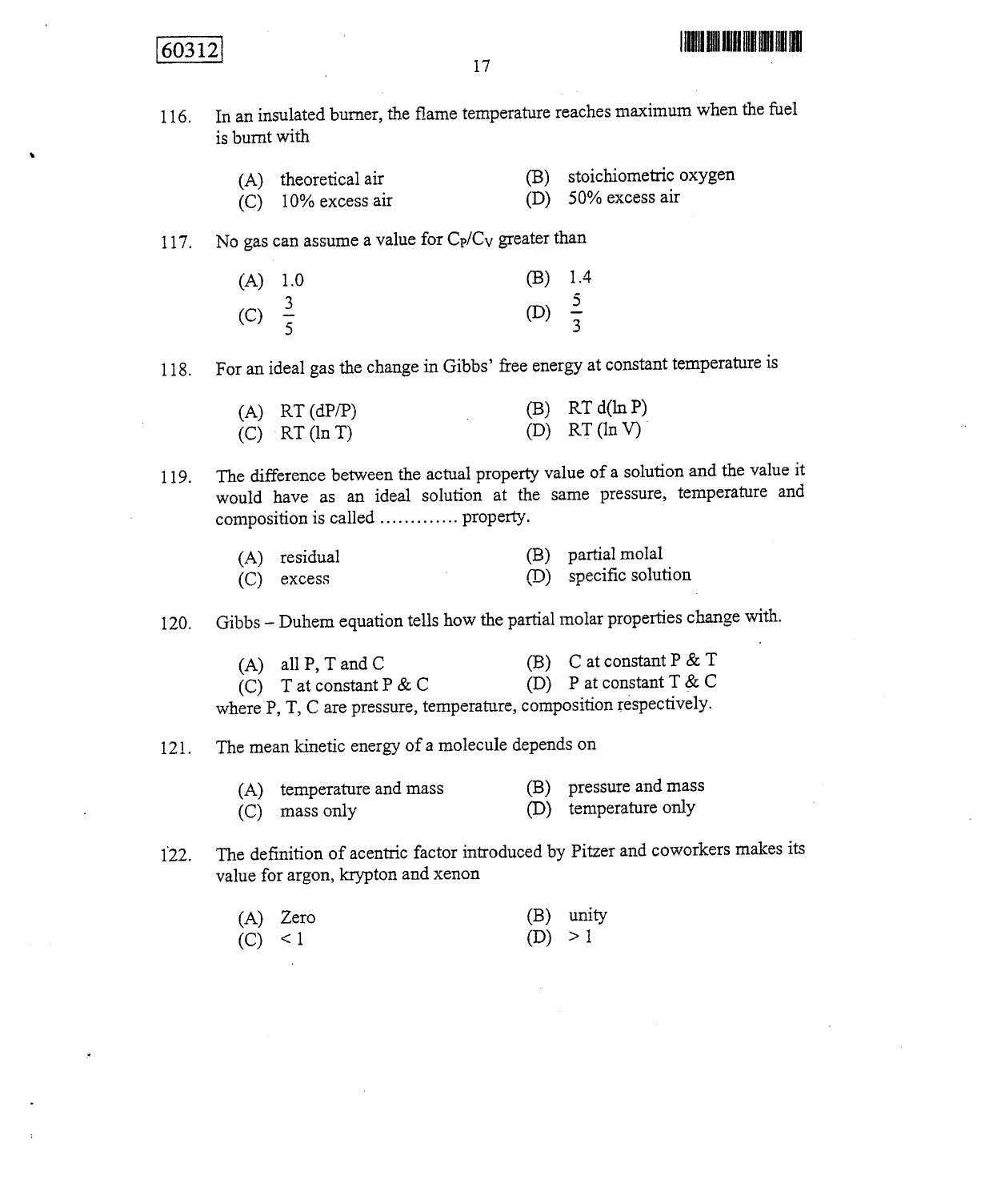 CUSAT CAT 2012 Chemical engg Question Paper - Page 18