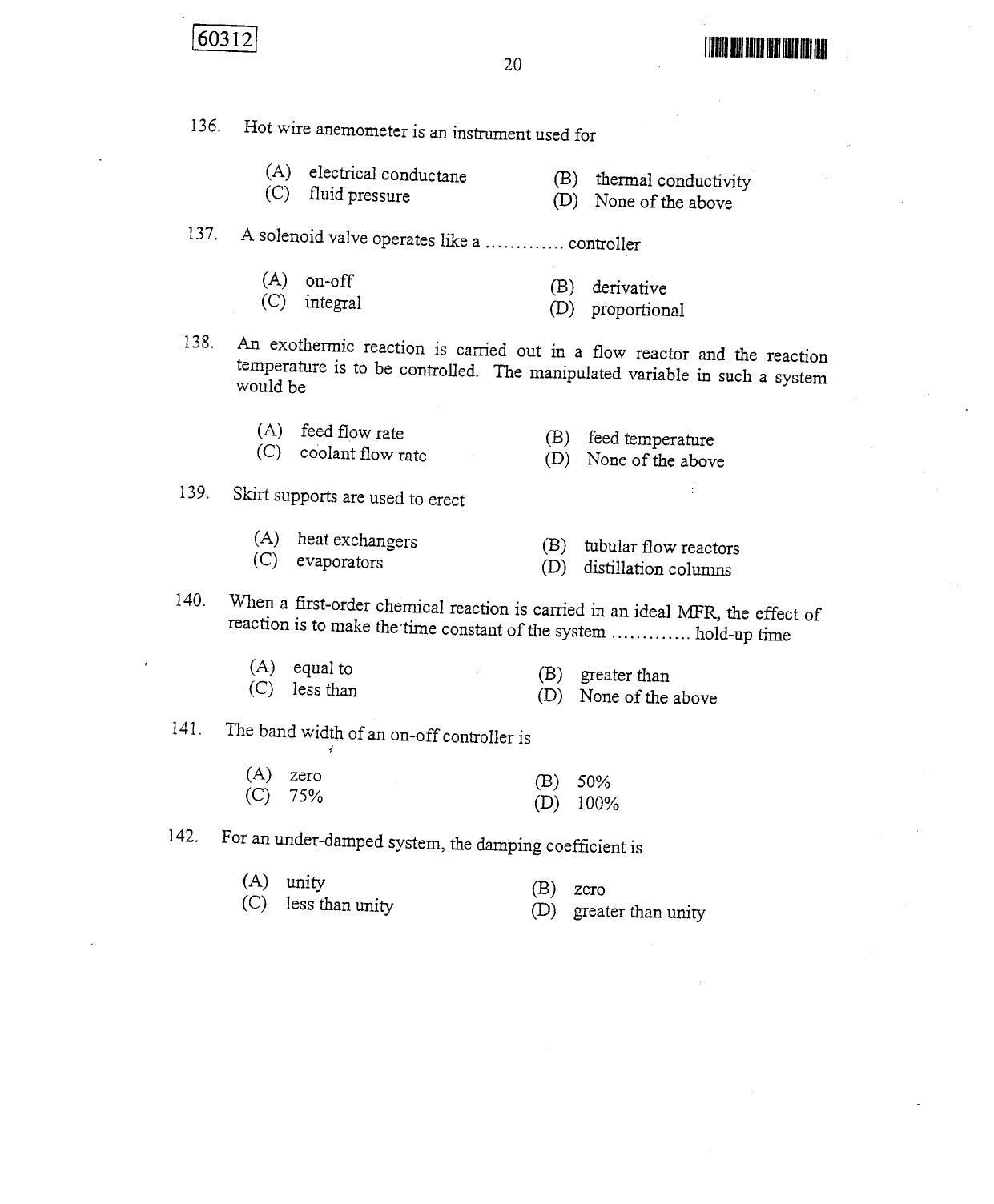 CUSAT CAT 2012 Chemical engg Question Paper - Page 21