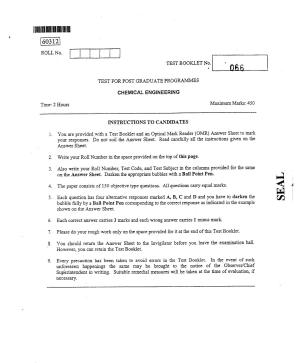 CUSAT CAT 2012 Chemical engg Question Paper