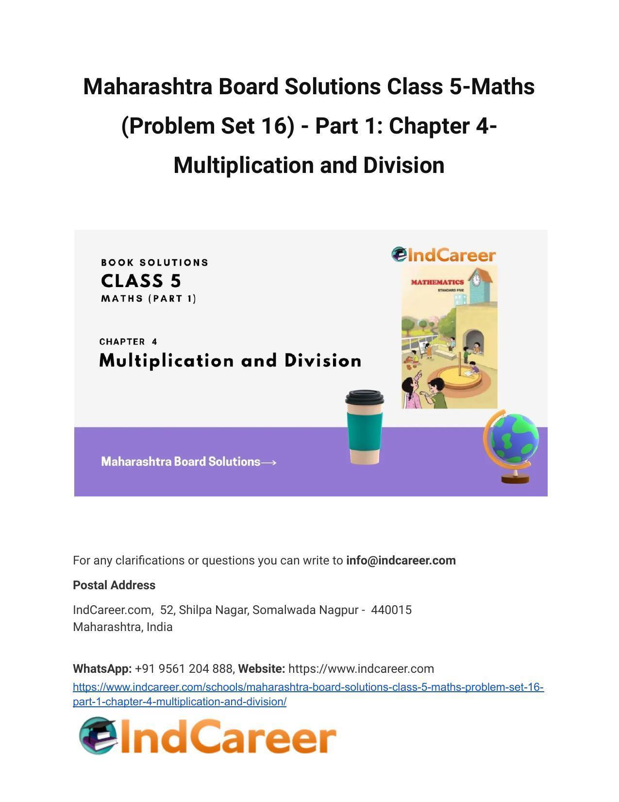 Maharashtra Board Solutions Class 5-Maths (Problem Set 16) - Part 1: Chapter 4- Multiplication and Division - Page 1