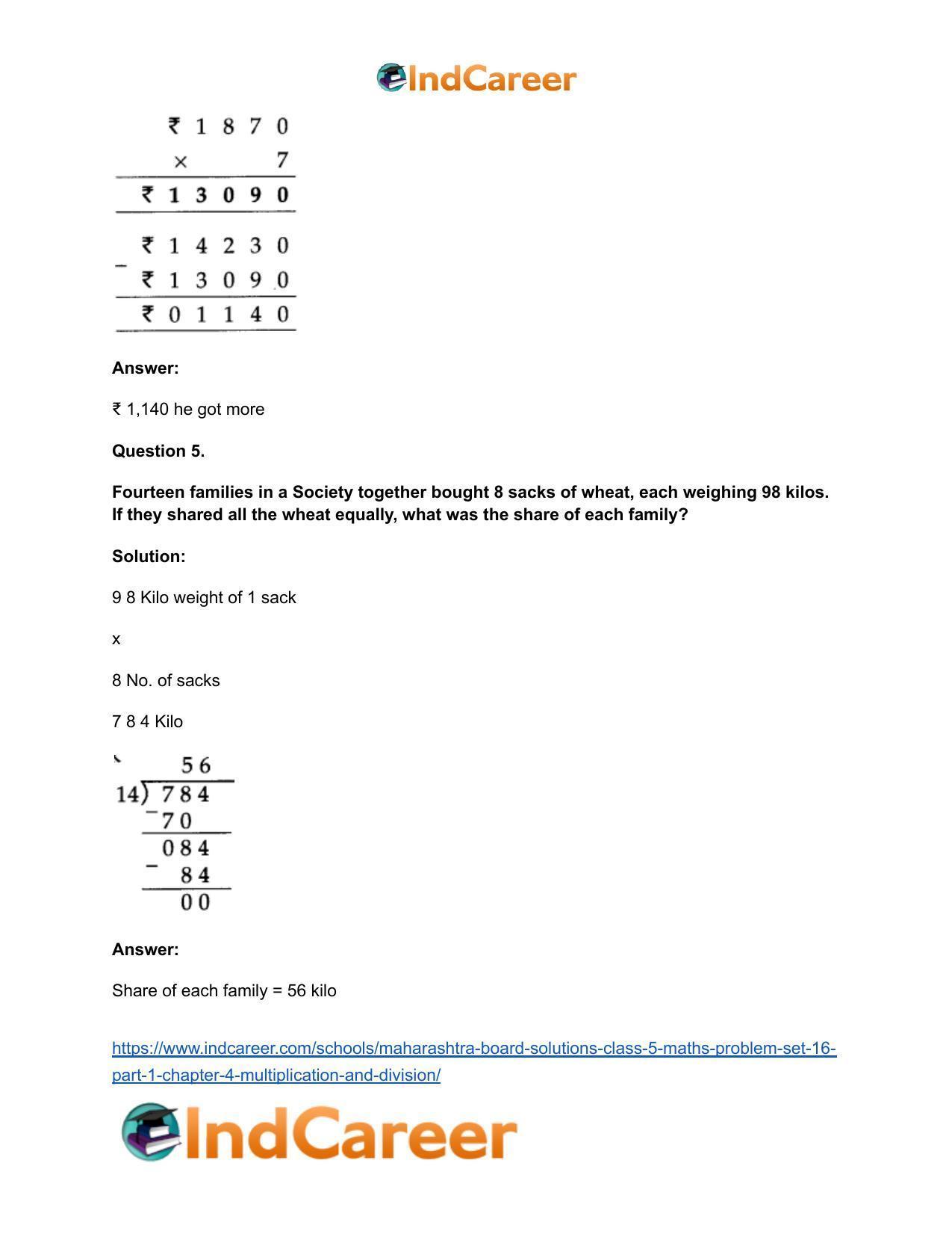Maharashtra Board Solutions Class 5-Maths (Problem Set 16) - Part 1: Chapter 4- Multiplication and Division - Page 6