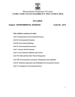 TNSET Syllabus - Environmental Sciences