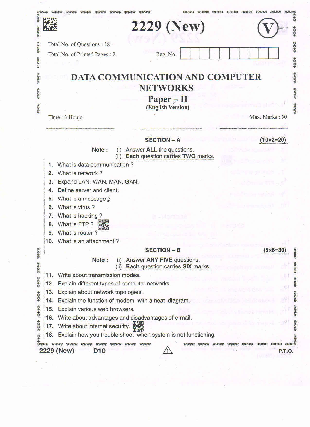 AP Intermediate 2nd Year Vocational Question Paper September-2021- Data_Communication&Computer_Networks-II - Page 1
