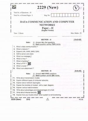 AP Intermediate 2nd Year Vocational Question Paper September-2021- Data_Communication&Computer_Networks-II