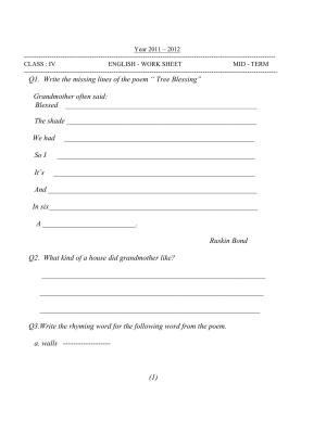 Worksheet for Class 4 English Assignment 121