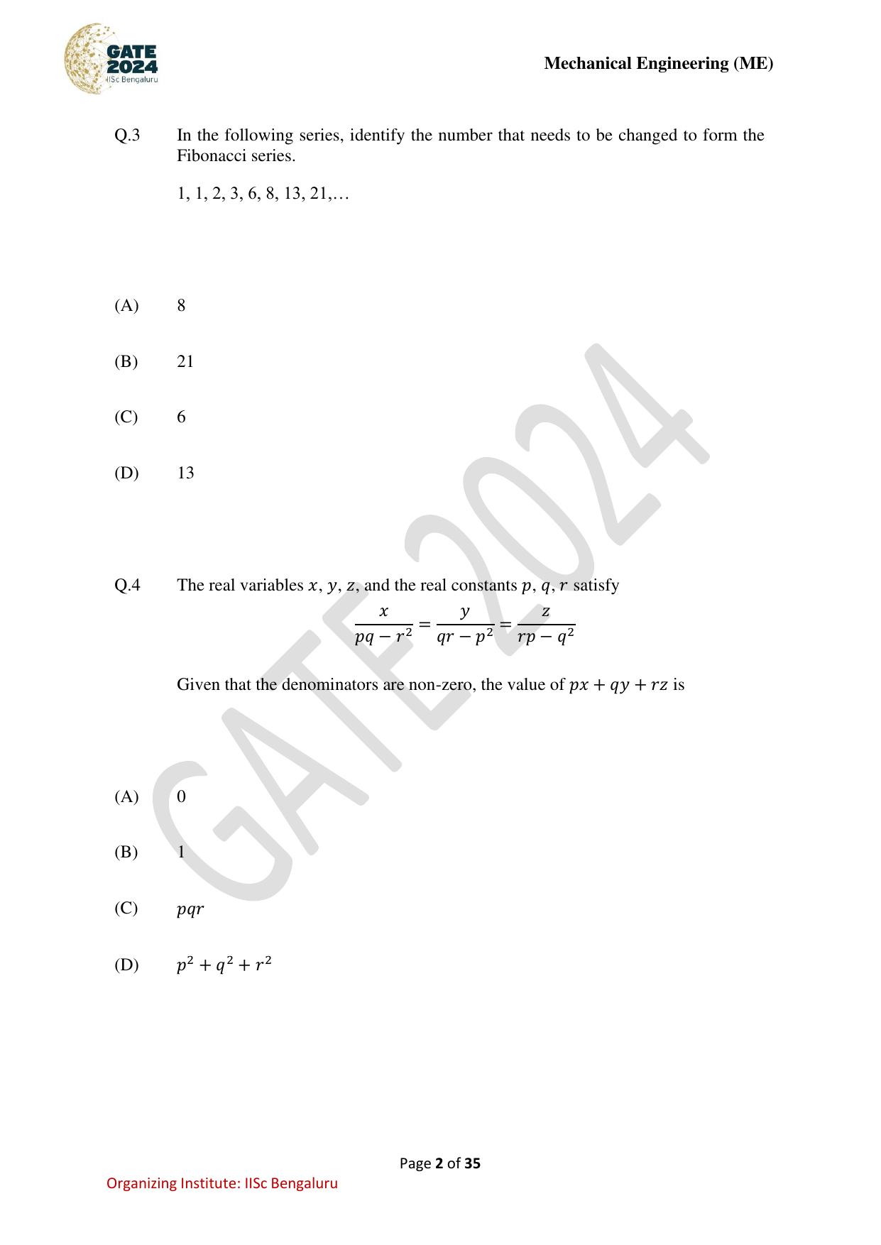 GATE 2024 Mechanical Engineering (ME) Question Paper - Page 2