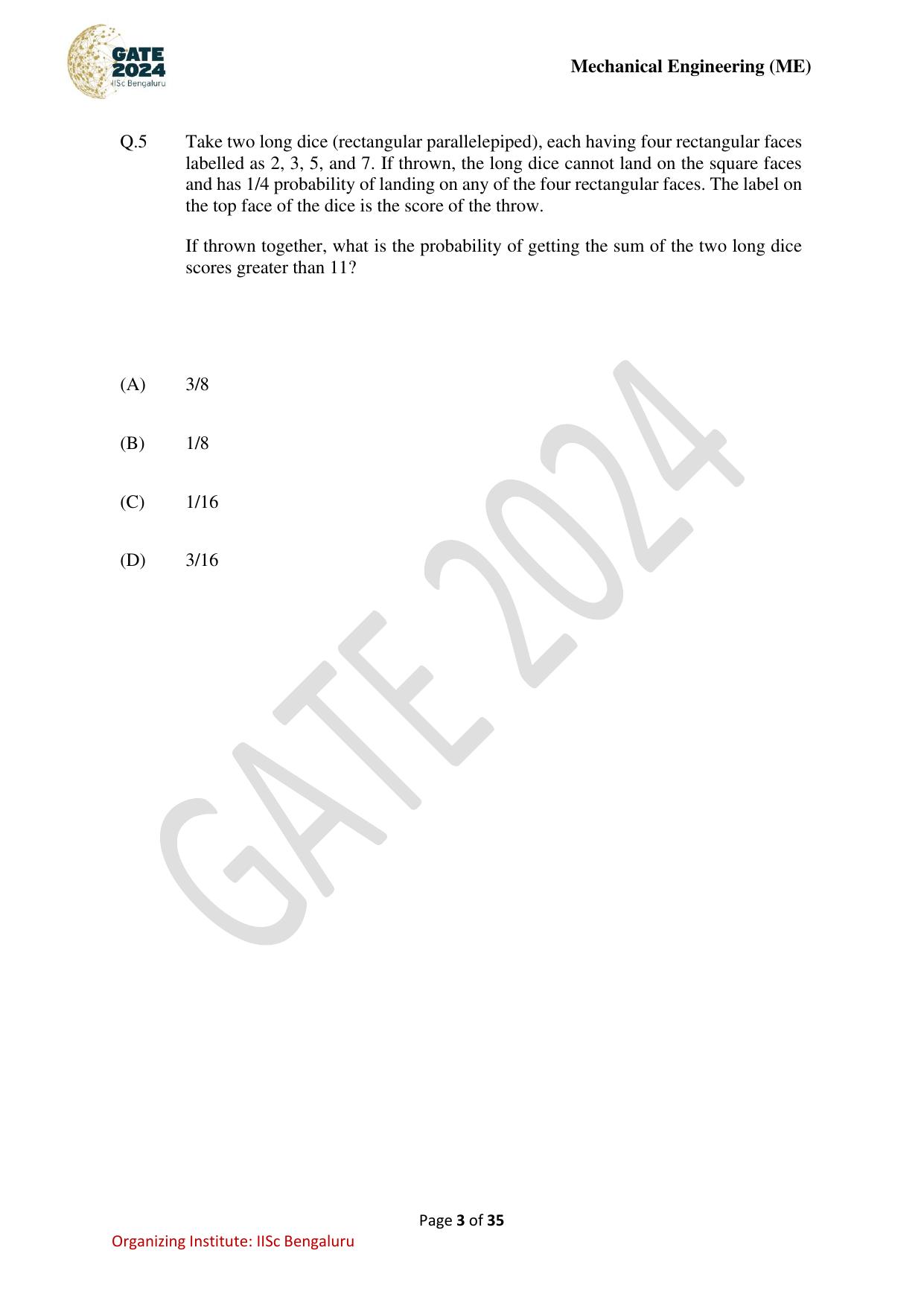 GATE 2024 Mechanical Engineering (ME) Question Paper - Page 3