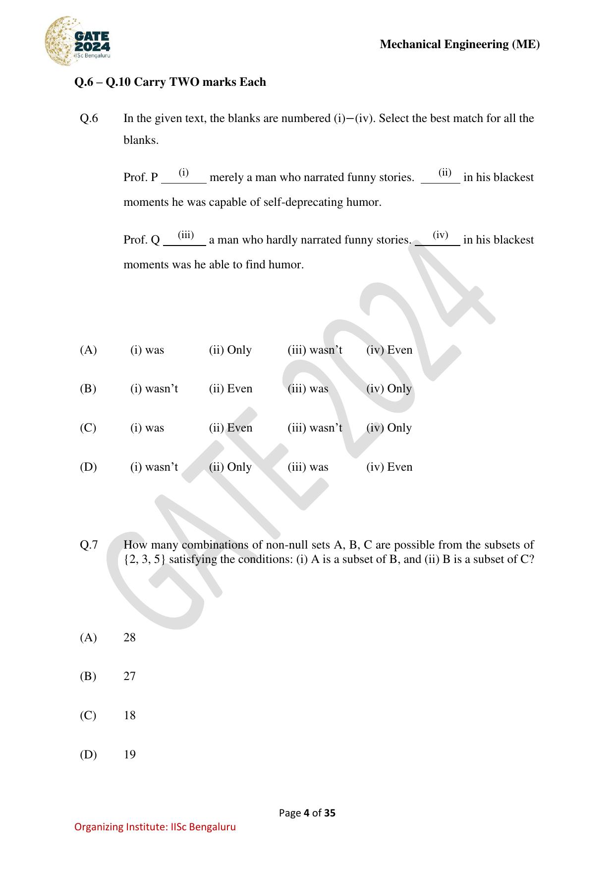 GATE 2024 Mechanical Engineering (ME) Question Paper - Page 4