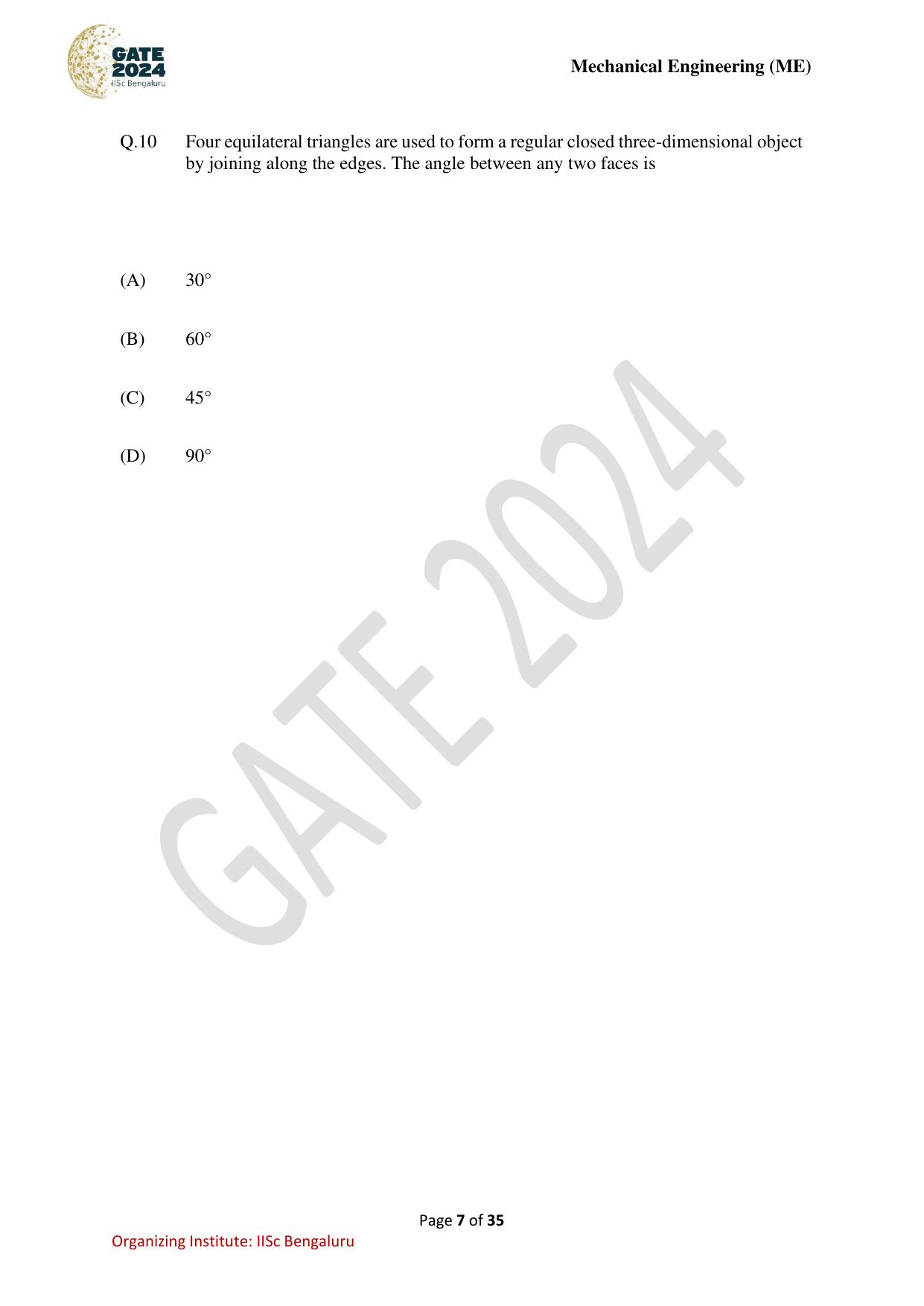GATE 2024 Mechanical Engineering (ME) Question Paper - Page 7