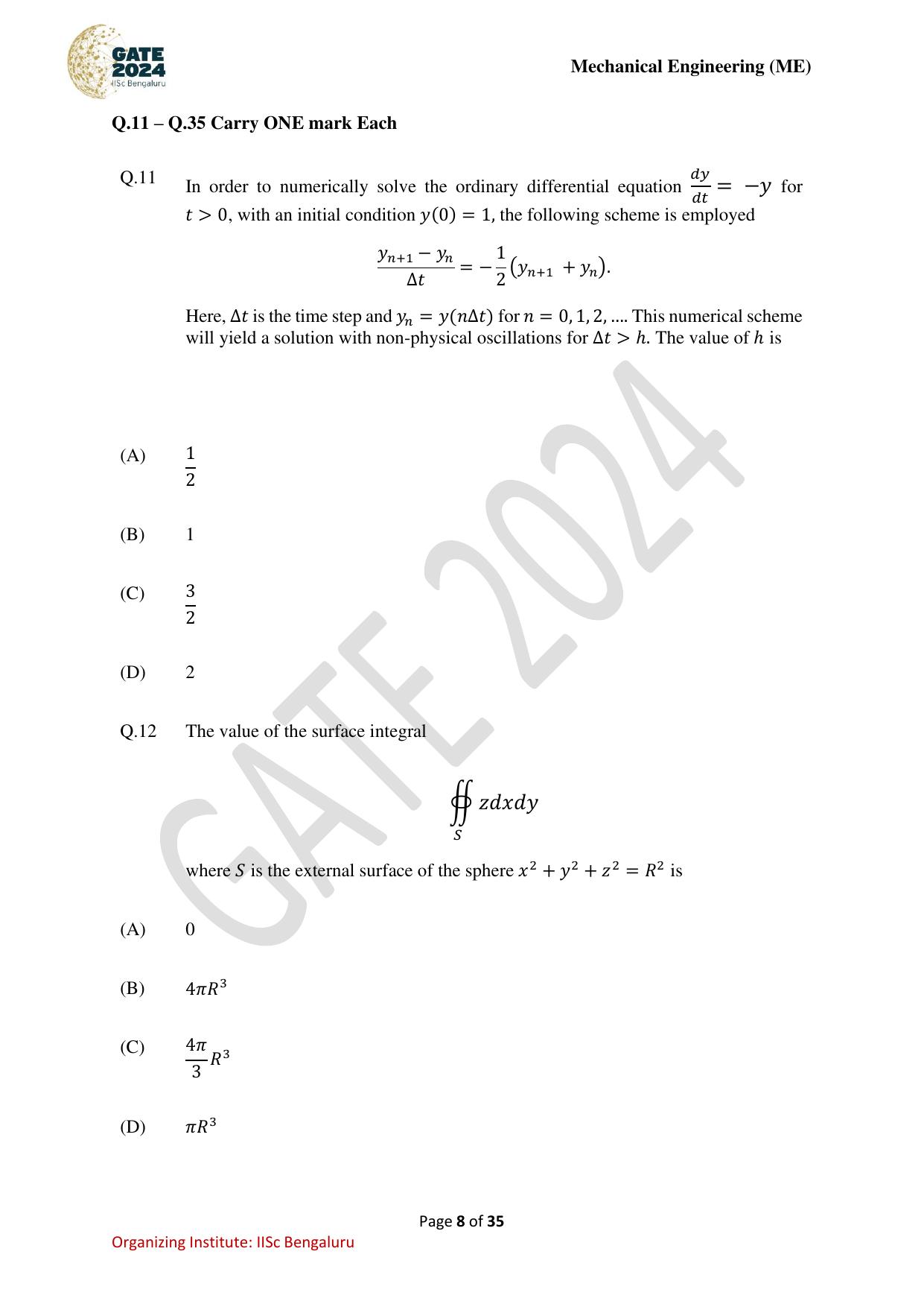 GATE 2024 Mechanical Engineering (ME) Question Paper - Page 8