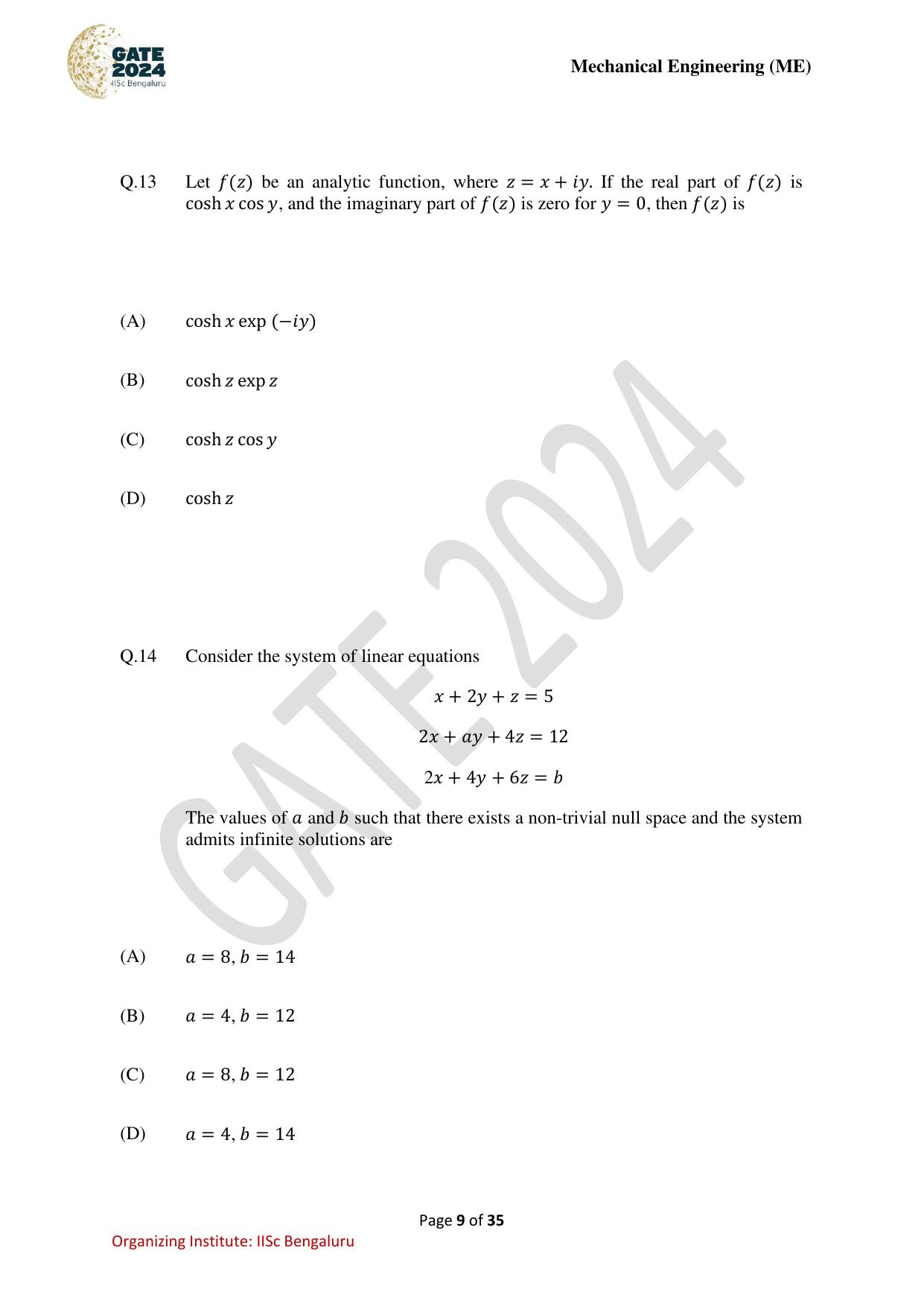 GATE 2024 Mechanical Engineering (ME) Question Paper - Page 9