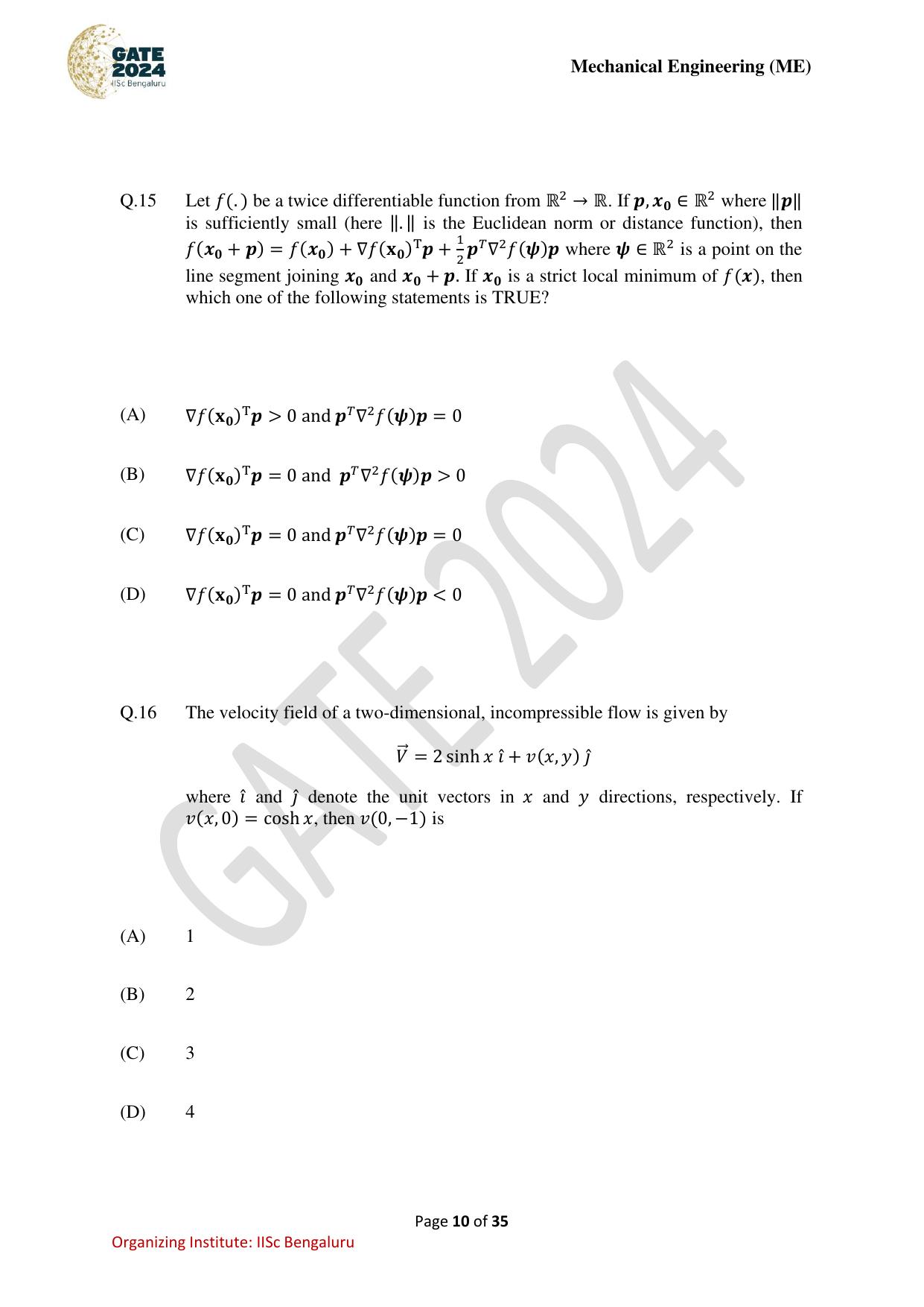 GATE 2024 Mechanical Engineering (ME) Question Paper - Page 10